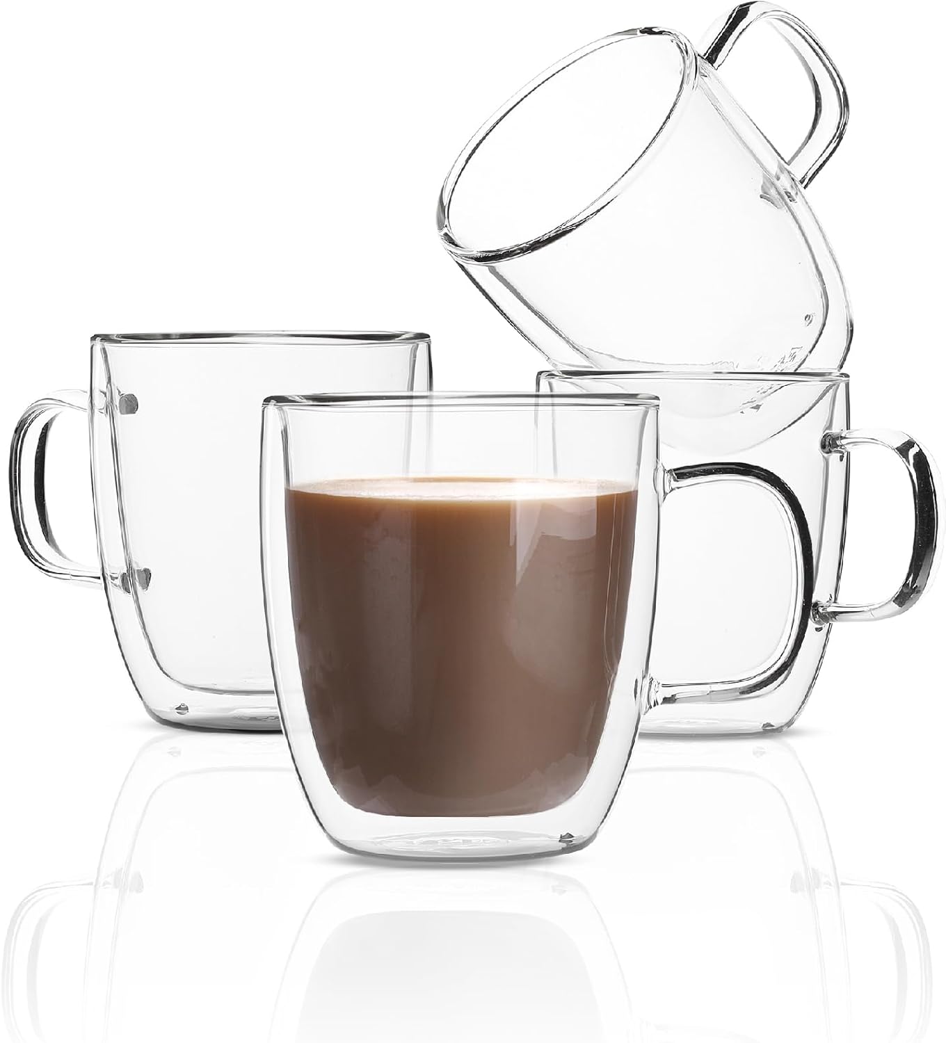 BTaT- Double Wall Glass Coffee Mugs, 16 oz, Set of 4, Double Glass Coffee Cups