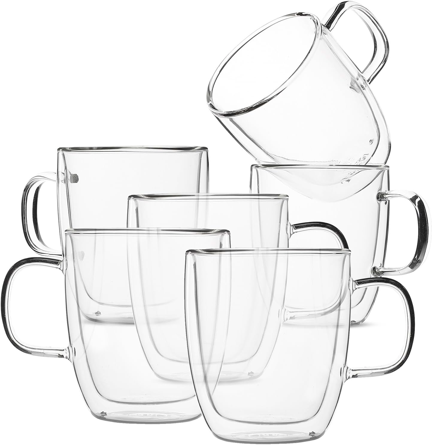 BTaT- Double Wall Glass Coffee Mugs, 12 oz, Set of 6, Double Glass Coffee Cups