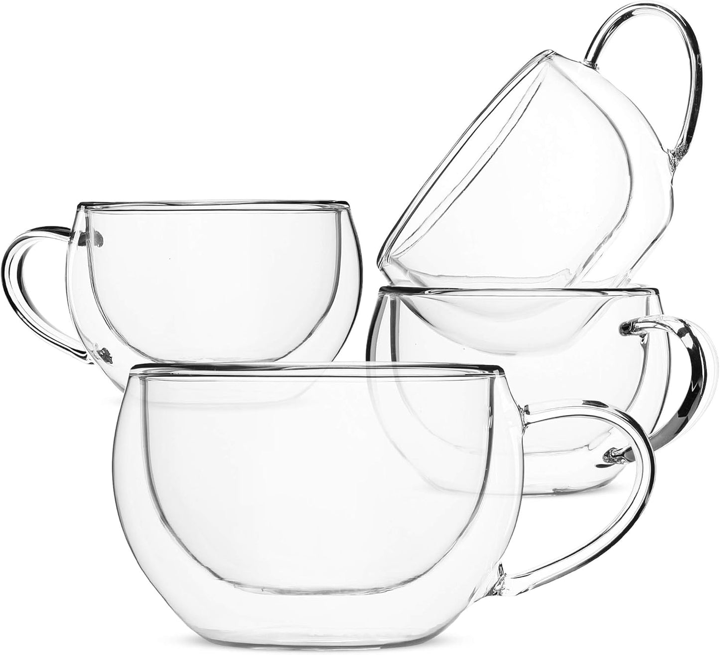 BTaT- Insulated Espresso Cups, Glass Tea Cups, Set of 4 (6 oz, 180 ml), Glass Coffee Mugs