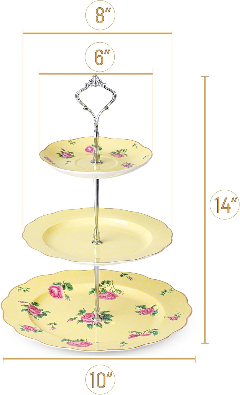 BTaT- 3 Tier Dessert Stand, Yellow, Afternoon Tea Stand, Porcelai Dessert Tower