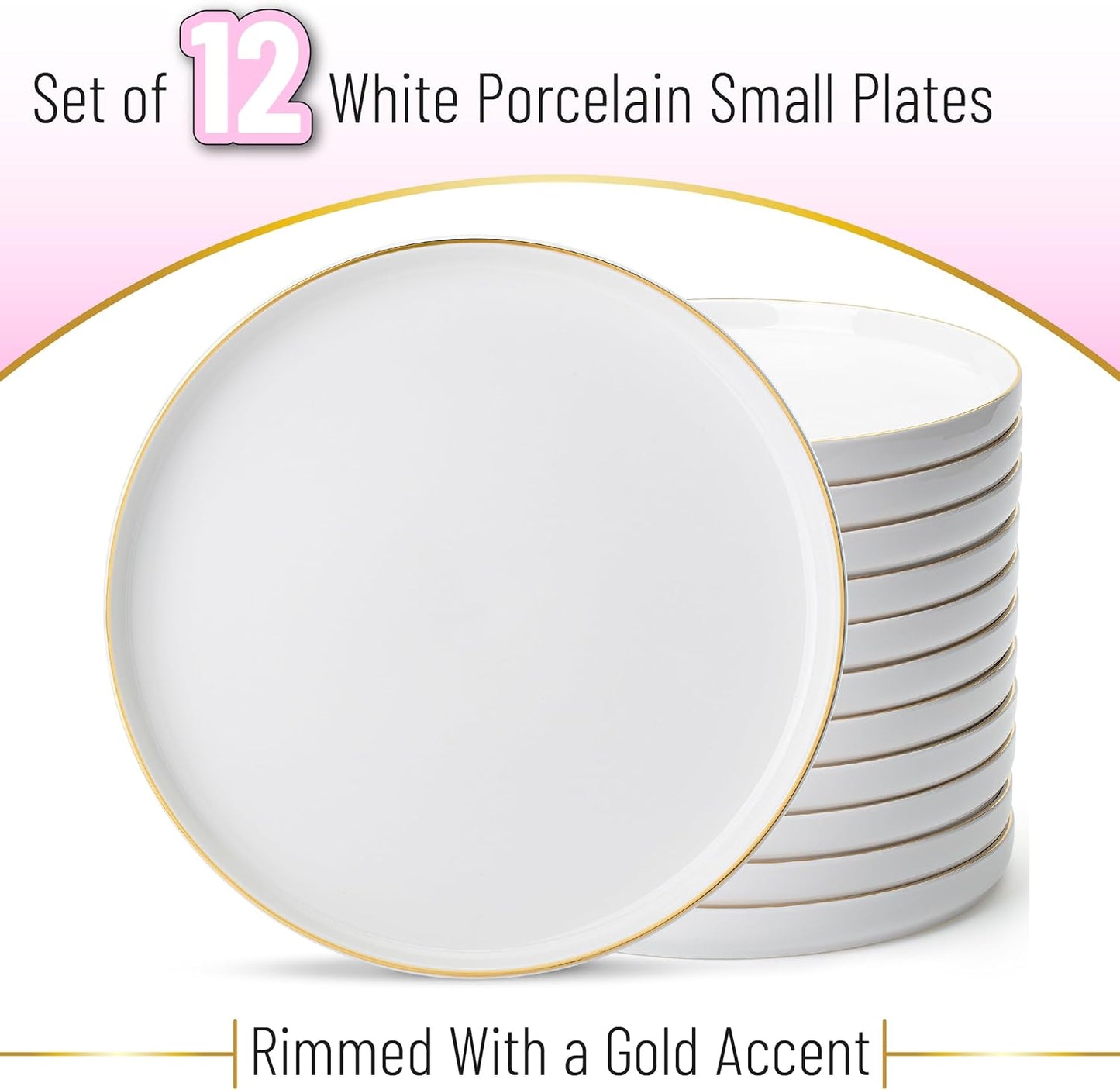 BTaT- White Dessert Plates, Set of 12, 8", Small Plates for Appetizers, Small Plate
