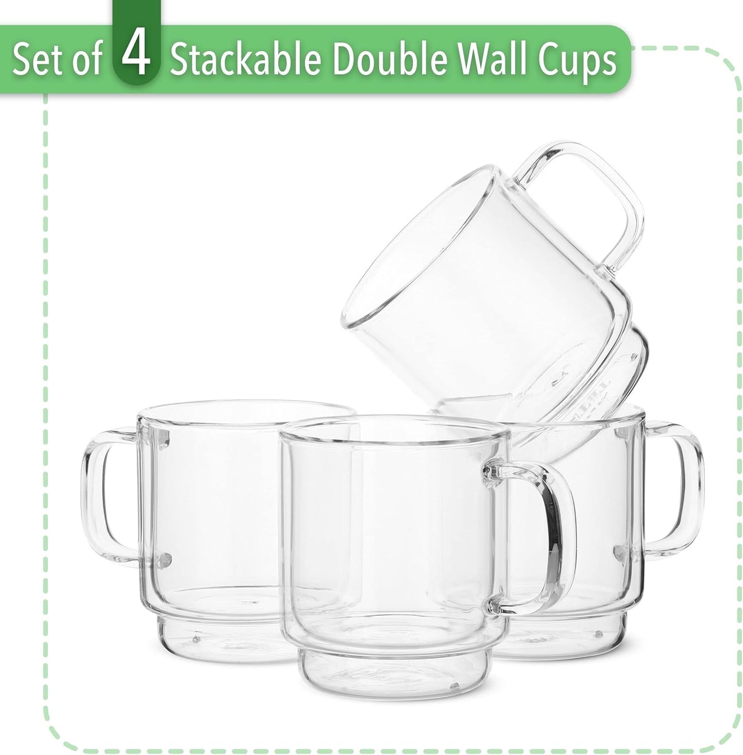 BTaT- Stackable Espresso Cups, Demitasse Cups, Set of 4 (5.0 oz, 150 ml)