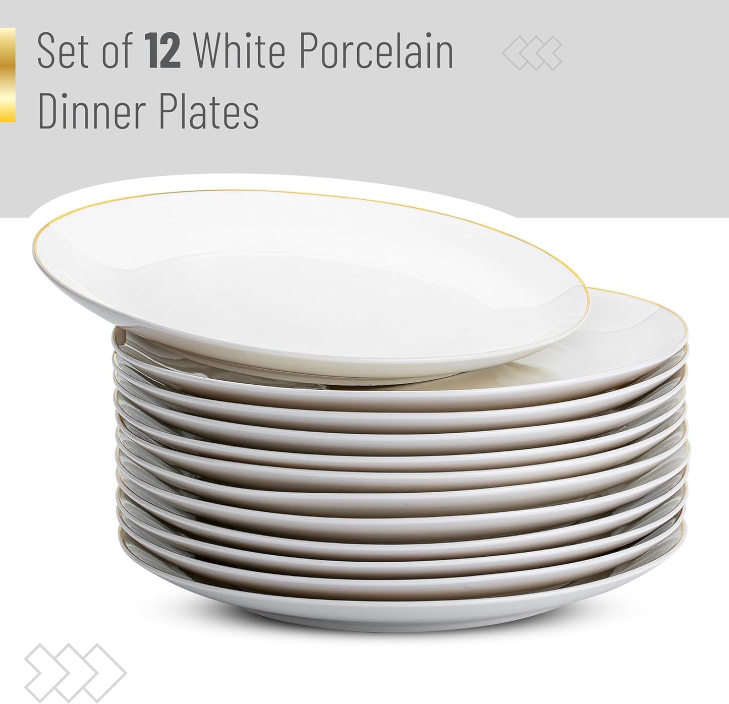 BTaT- White Porcelain Dinner Plates, Set of 12, 10.5", White Dishes