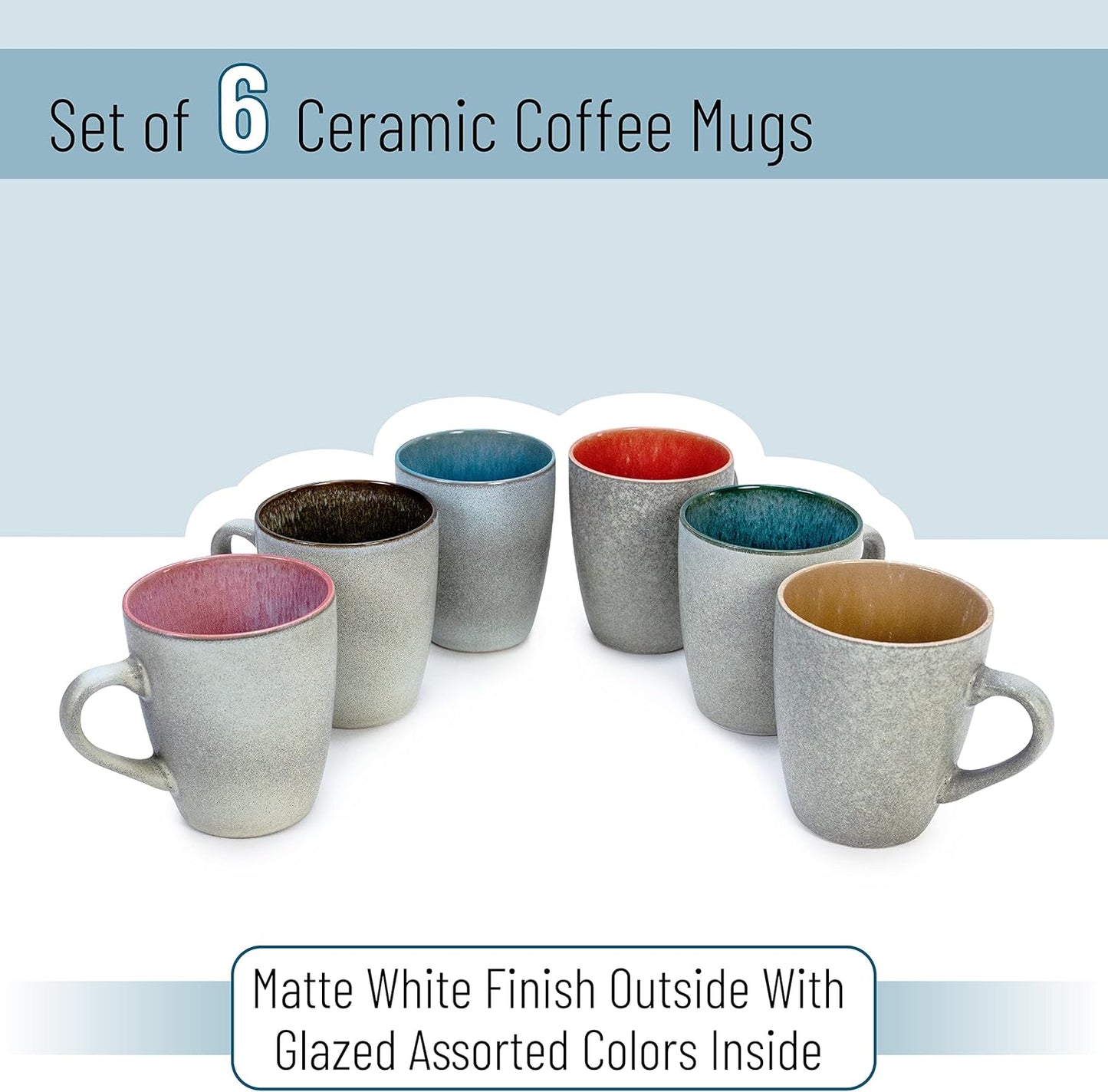 BTaT- Coffee Mugs, Set of 6, 12 oz (350ml), Mugs, Coffee Cups, Mugs for Coffee