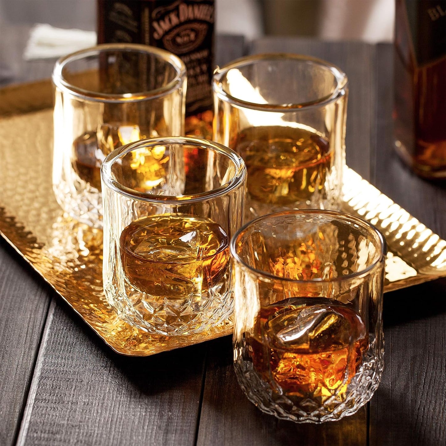 BTaT- Whiskey Glasses Double Wall, Bourbon Glasses, Set of 4, Cocktail Glasses