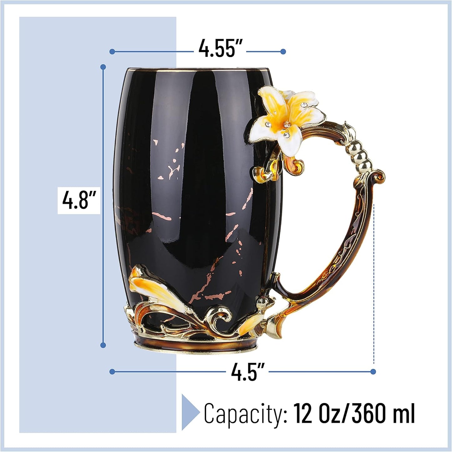 BTaT- Floral Ceramic Mugs with Spoon, Set of 2, Black & White