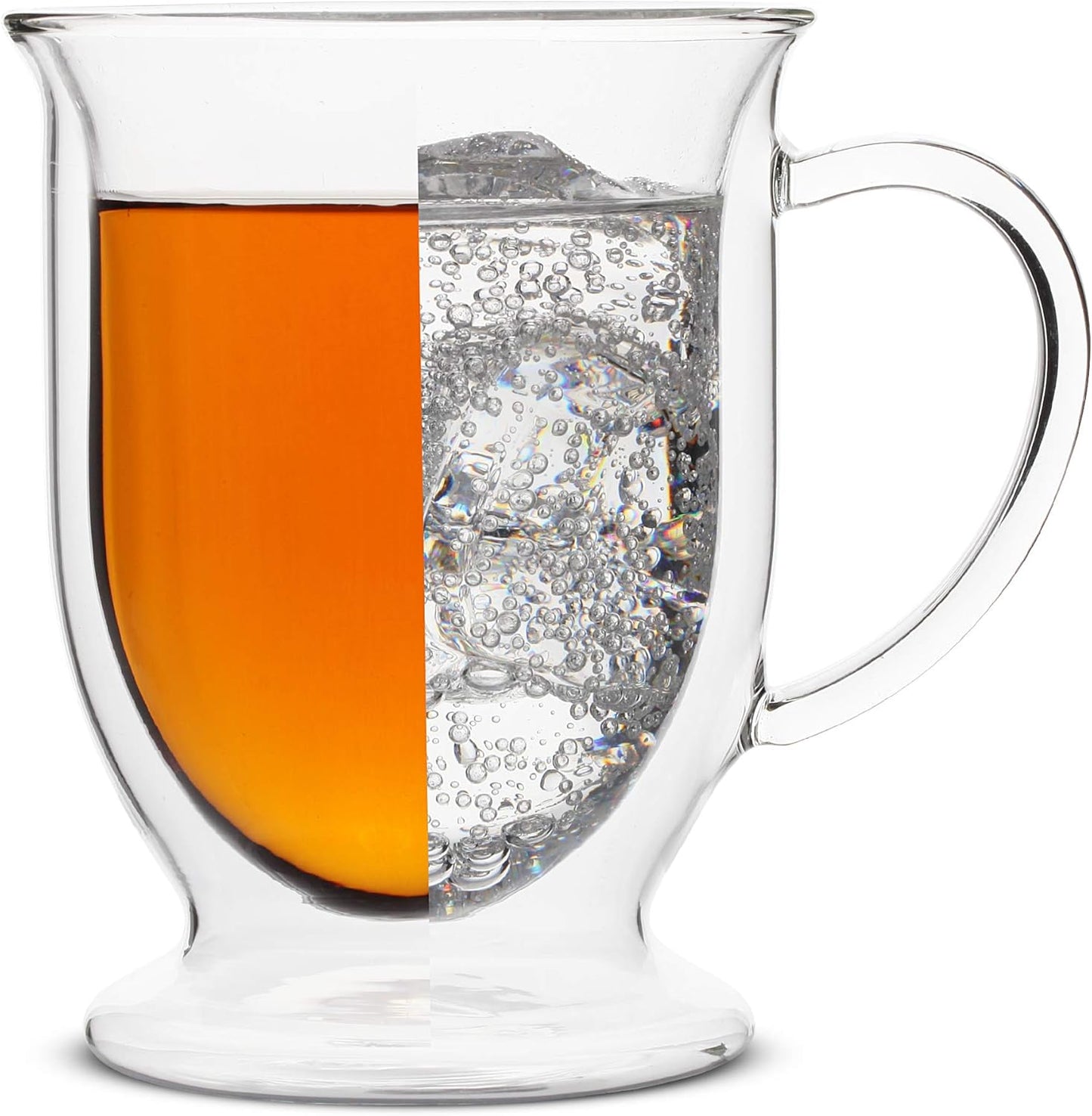 Brew To A Tea- Double Wall Glass Coffee Mugs, 16 oz, Set of 4, Clear, Insulated