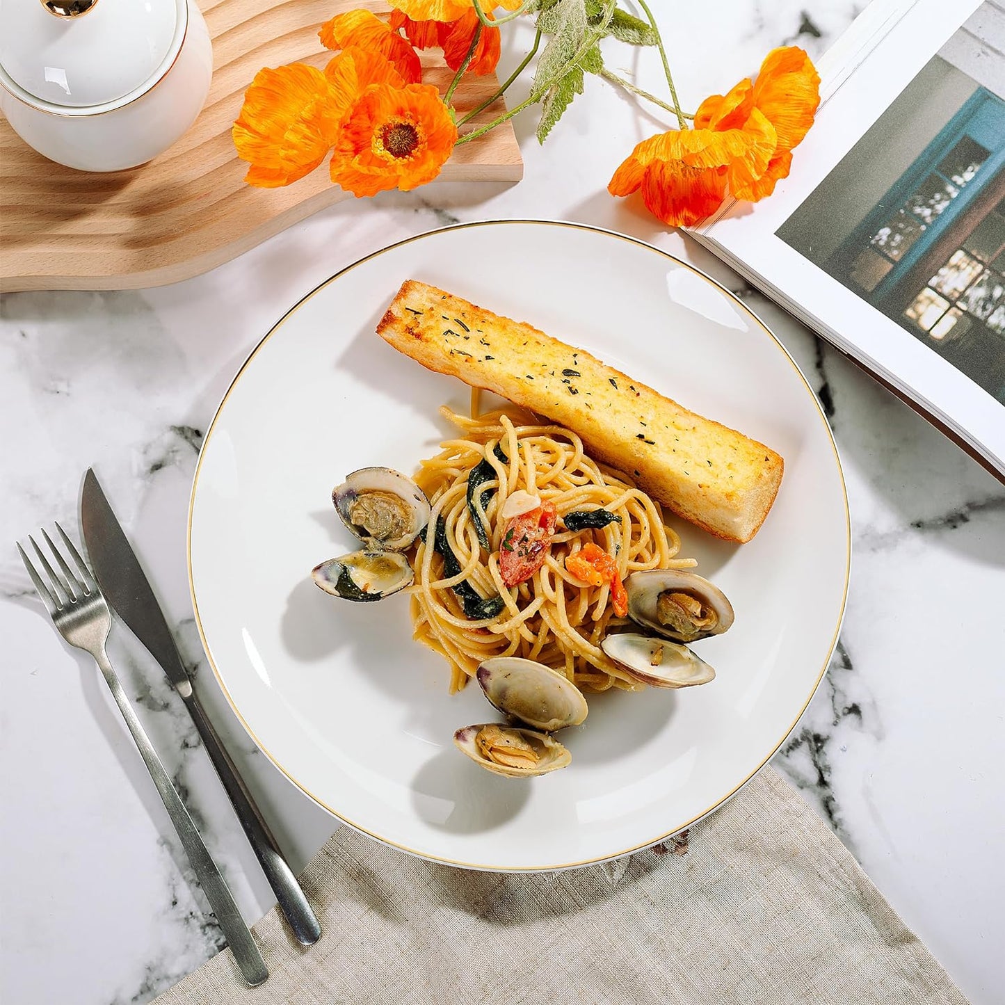 BTaT- White Porcelain Dinner Plates, Set of 12, 10.5", White Dishes