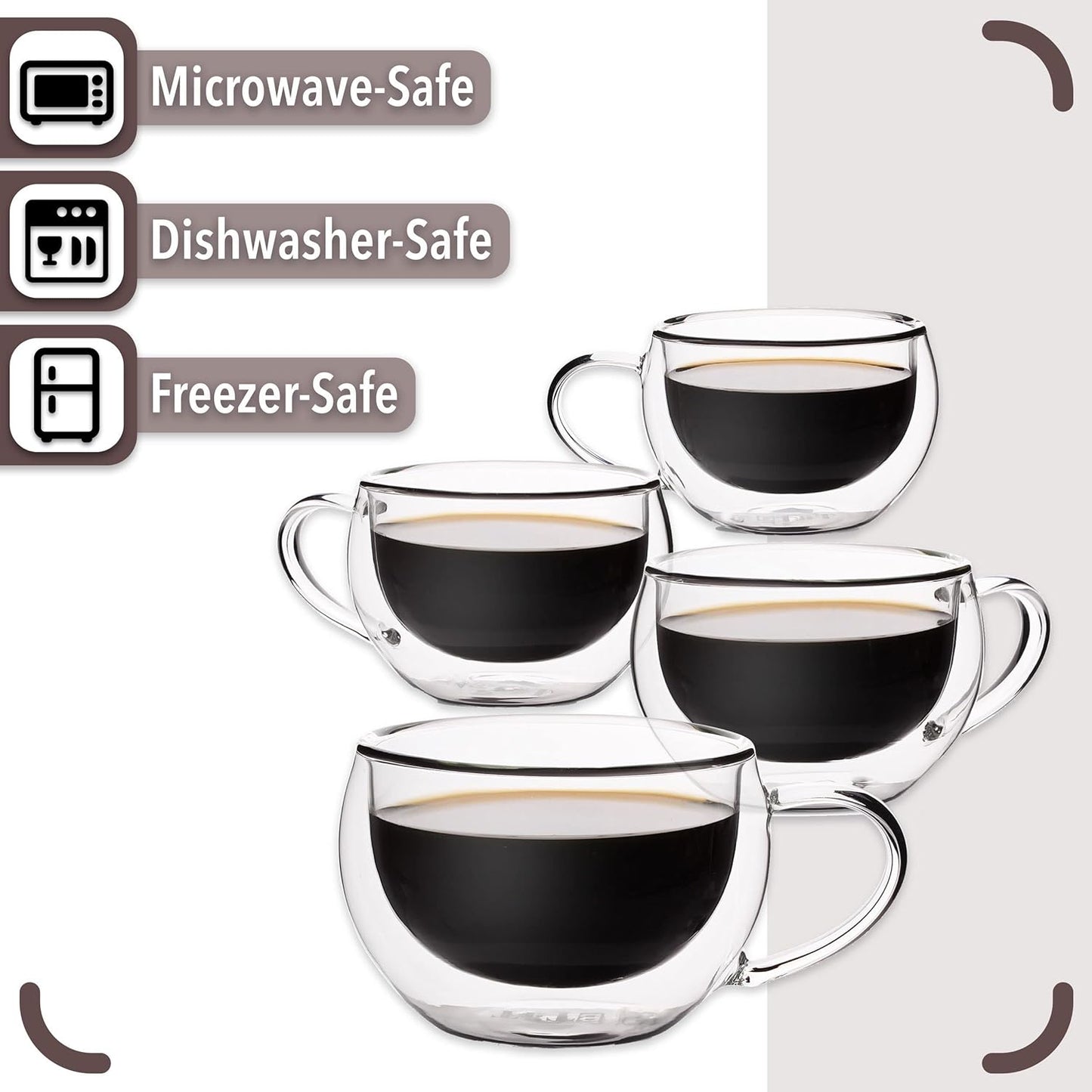 BTaT- Insulated Espresso Cups, Glass Tea Cups, Set of 4 (6 oz, 180 ml), Glass Coffee Mugs