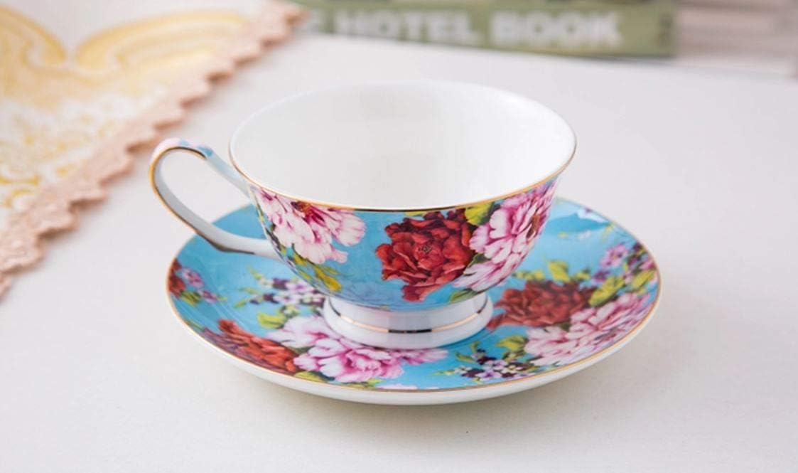 BTaT- Floral Tea Cups and Saucers, Set of 4 (8oz) with Gold Trim and Gift Box, Cappuccino Cups, Latte Cups