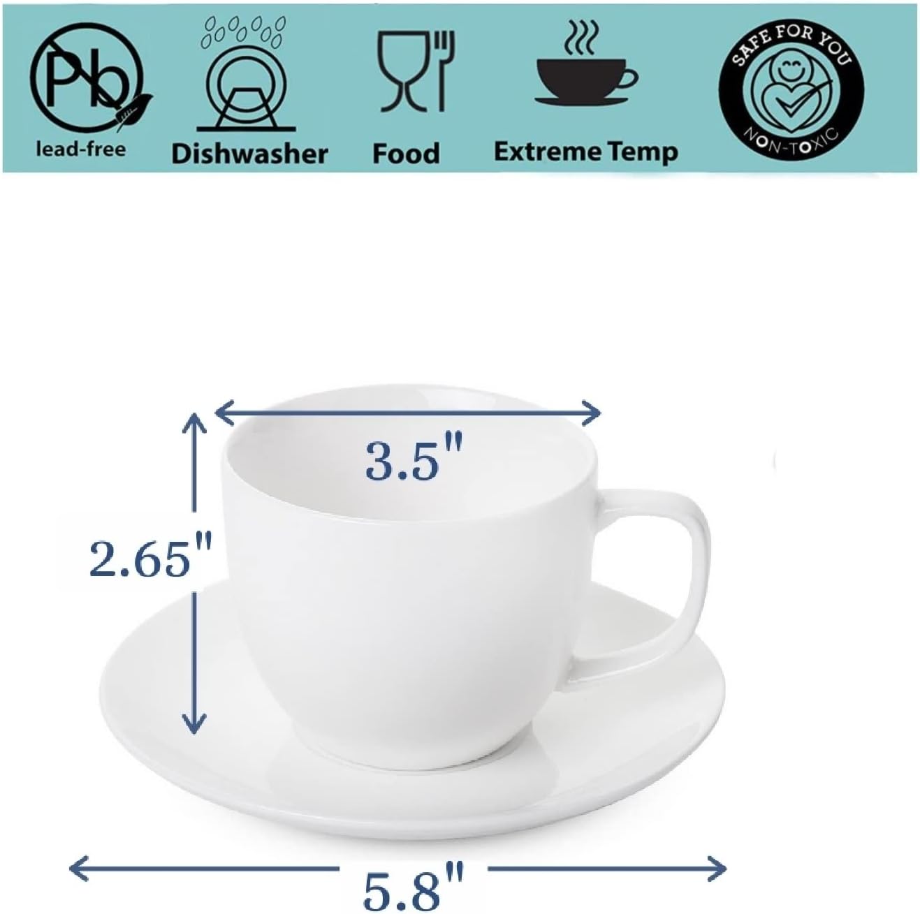 BTaT- Tea Cups, Tea Cups and Saucers Set of 6, 7oz