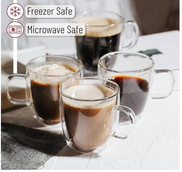 BTaT- Small Espresso Cups, Demitasse Cups, Set of 6 (2.0 oz, 60 ml), Glass Coffee Mugs, Double Wall Glass Cups, Cappuccino Cups, Latte Cups, Clear Coffee Cup, Tea Glass