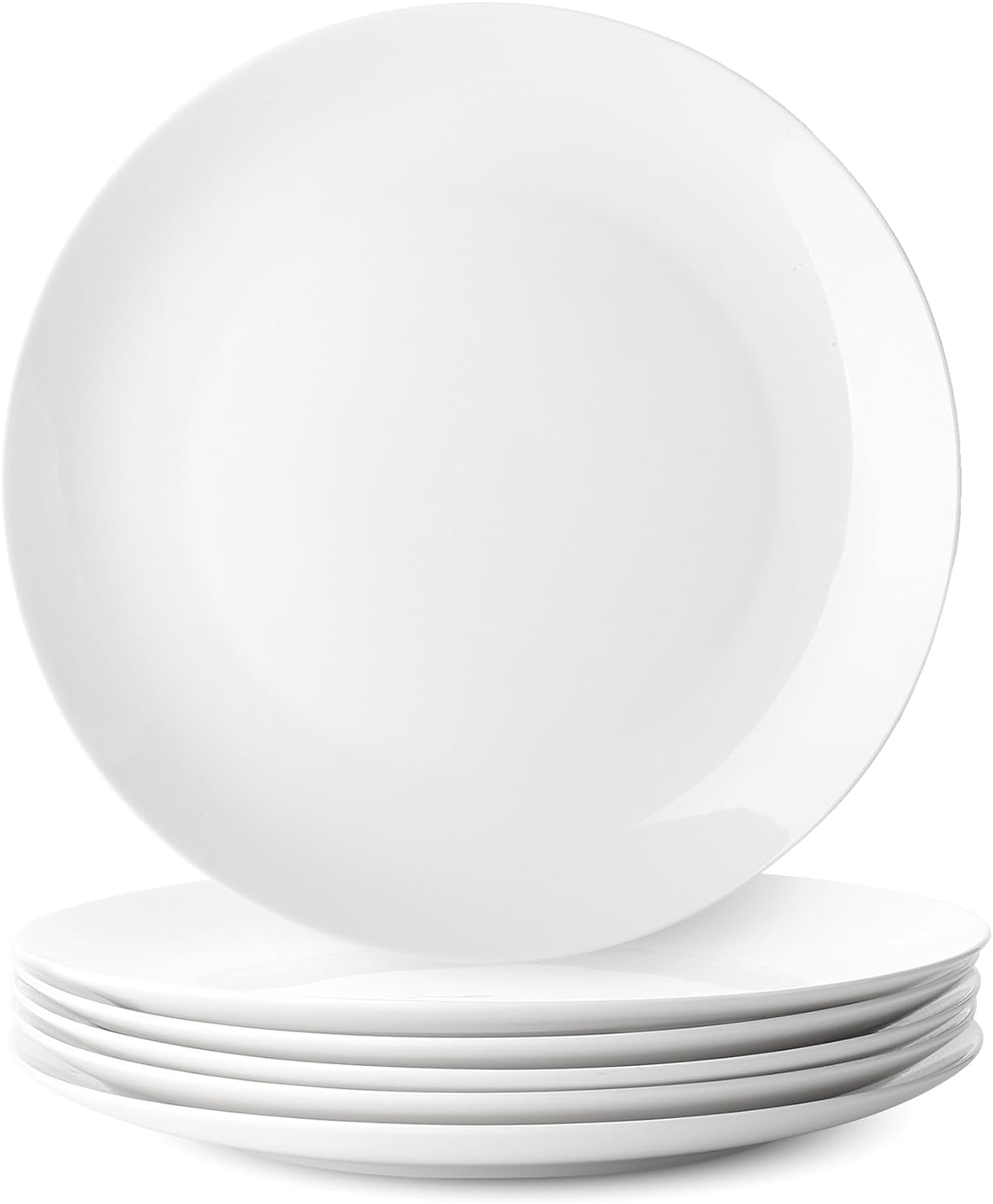 BTaT- White Porcelain Dinner Plates, Set of 6, 10.5 Inch, White Dishes, Porcelain Dinner Plates