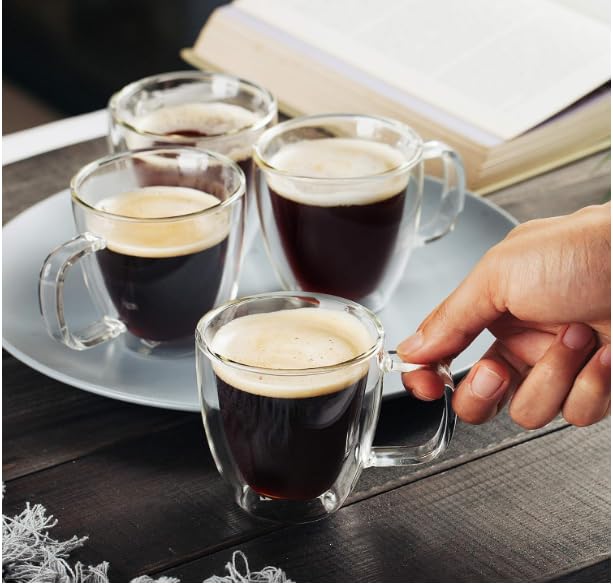 BTaT- Small Espresso Cups, Demitasse Cups, Set of 6 (2.0 oz, 60 ml), Glass Coffee Mugs, Double Wall Glass Cups, Cappuccino Cups, Latte Cups, Clear Coffee Cup, Tea Glass