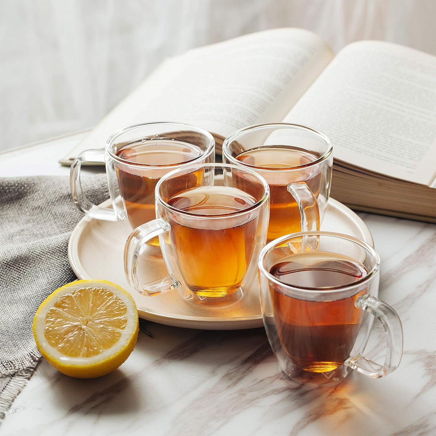 BTaT- Espresso Cups, Espresso Coffee Cups, Set of 4 (5 oz, 150 ml), Glass Coffee Mugs