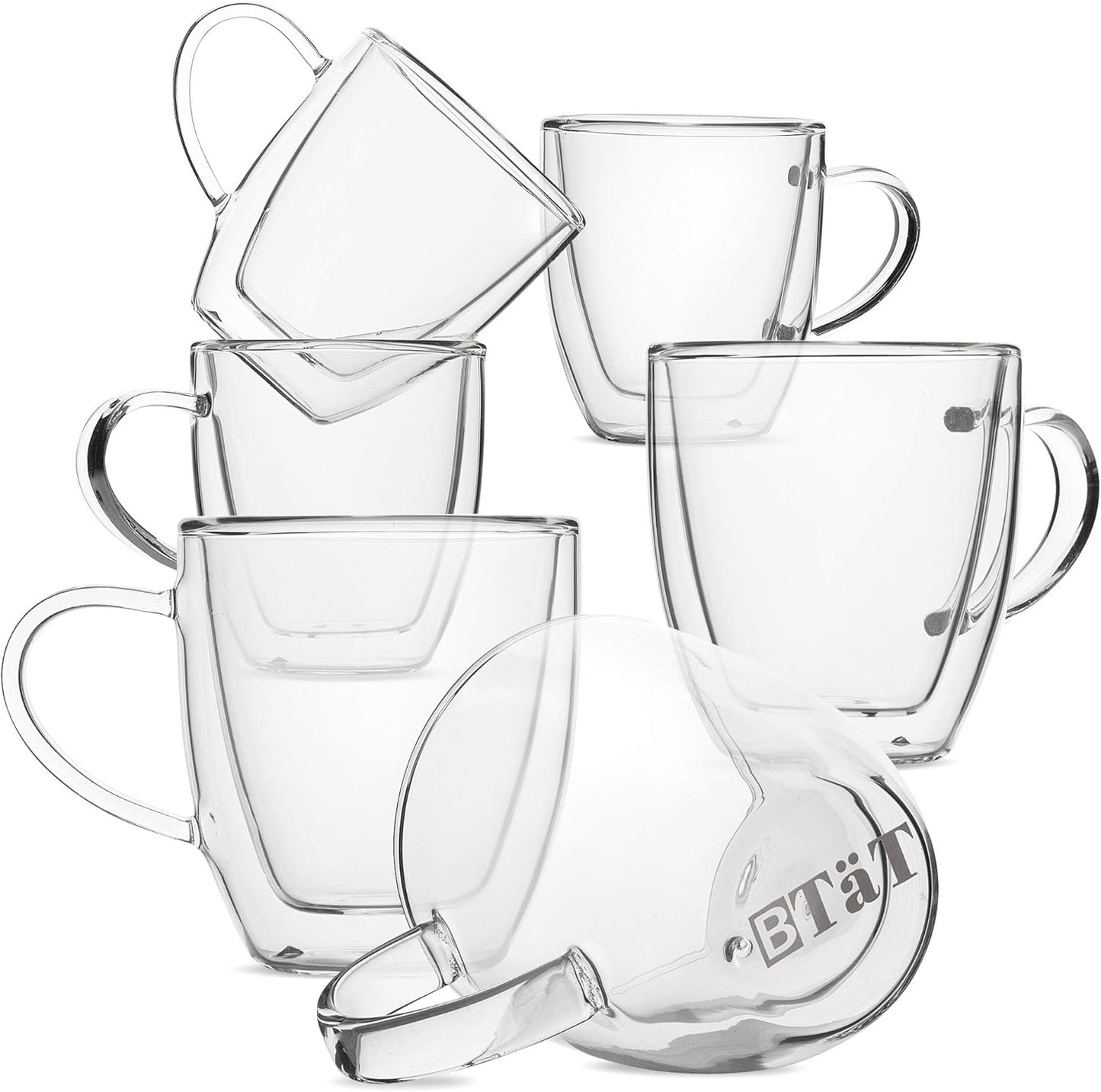 BTaT- Small Espresso Cups, Demitasse Cups, Set of 6 (2.0 oz, 60 ml), Glass Coffee Mugs
