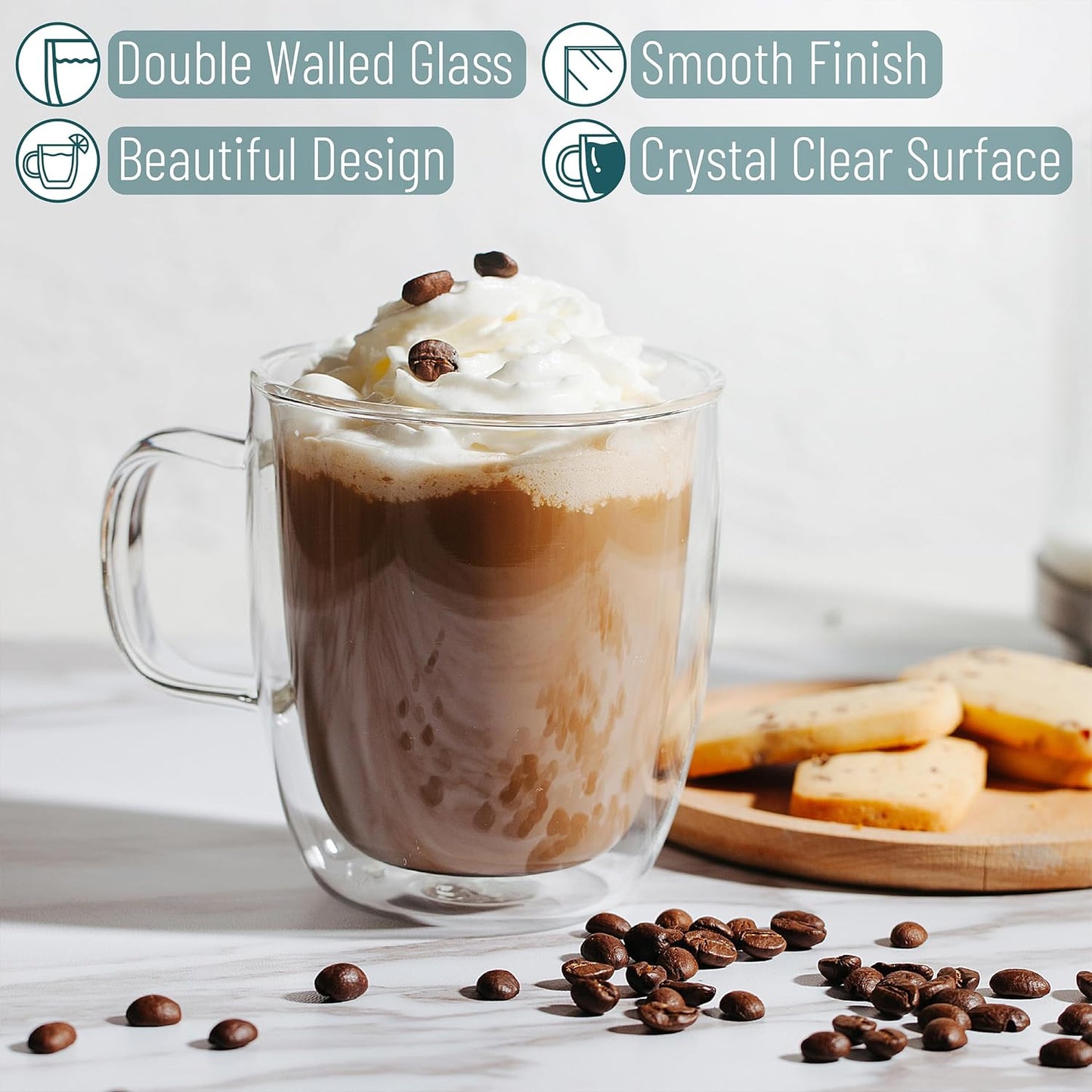 BTaT- Double Wall Glass Coffee Mugs, 12 oz, Set of 6, Double Glass Coffee Cups