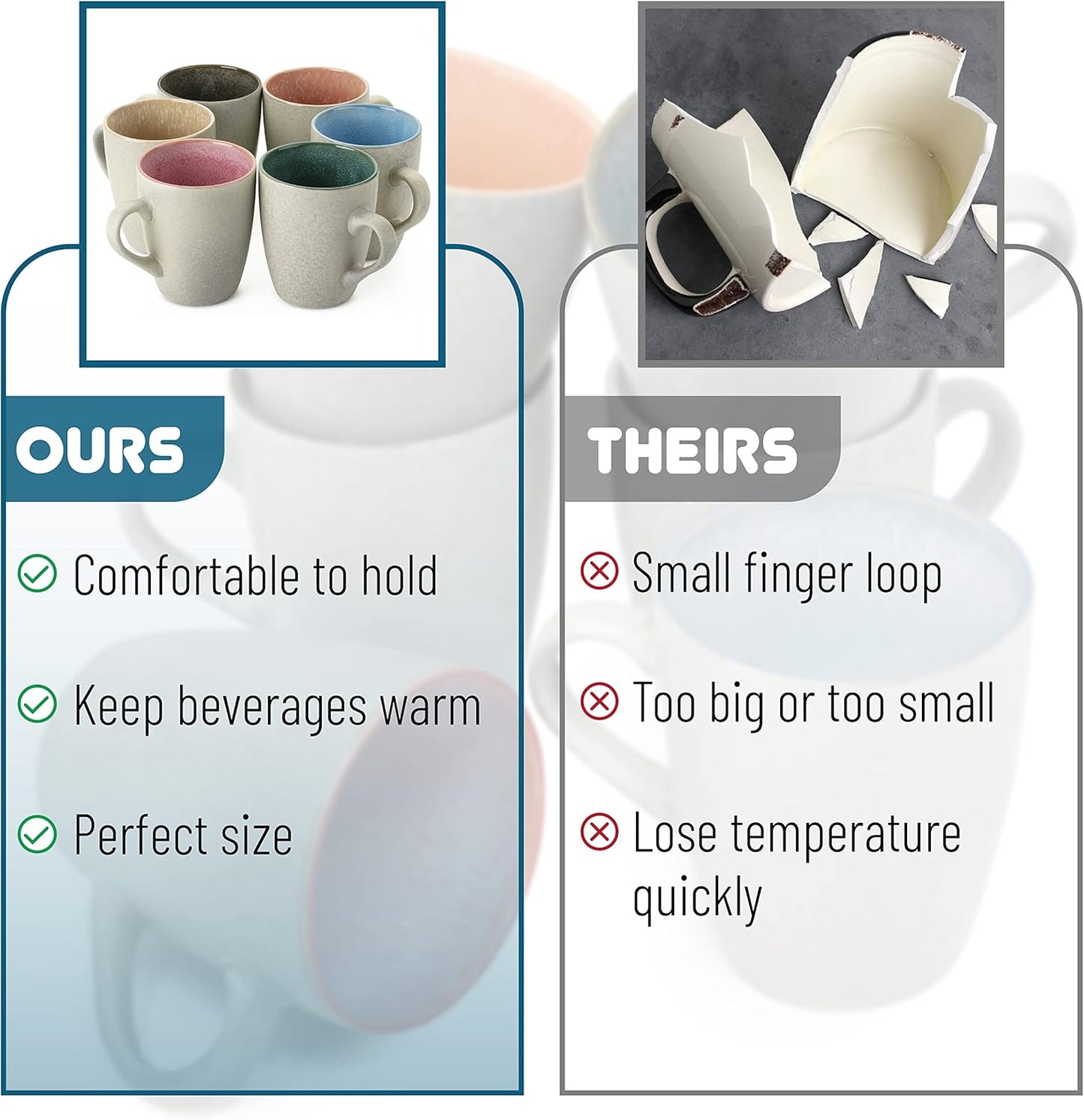 BTaT- Coffee Mugs, Set of 6, 12 oz (350ml), Mugs, Coffee Cups, Mugs for Coffee