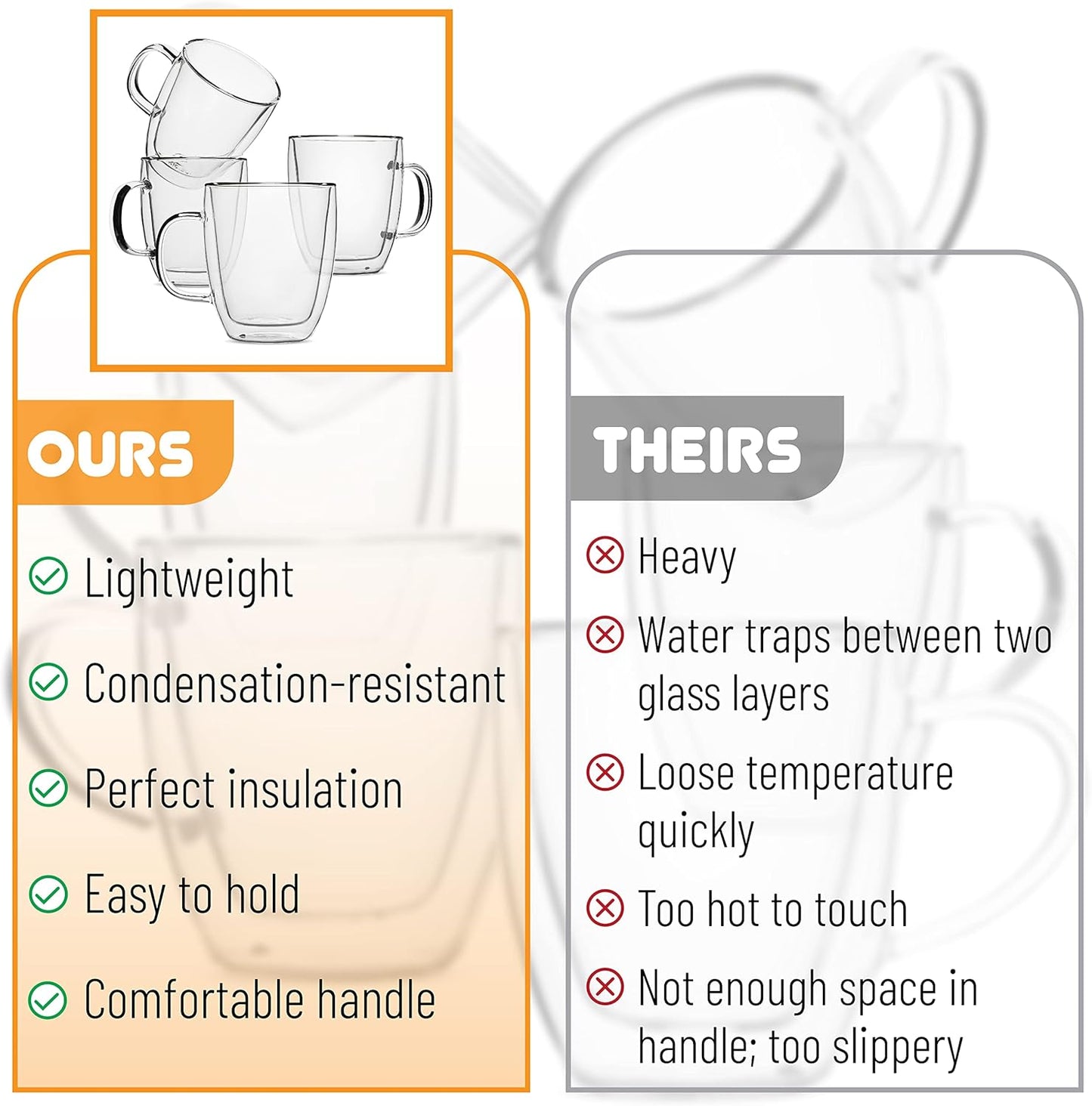 BTaT- Double Wall Glass Coffee Mugs, 16 oz, Set of 4, Double Glass Coffee Cups