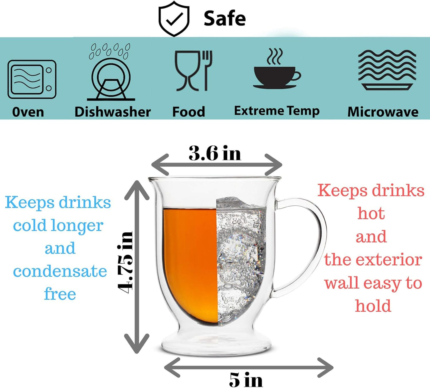 BTaT- Coffee Mug Set of 4 (12oz, 350ml) Double Wall Glass Coffee Cups