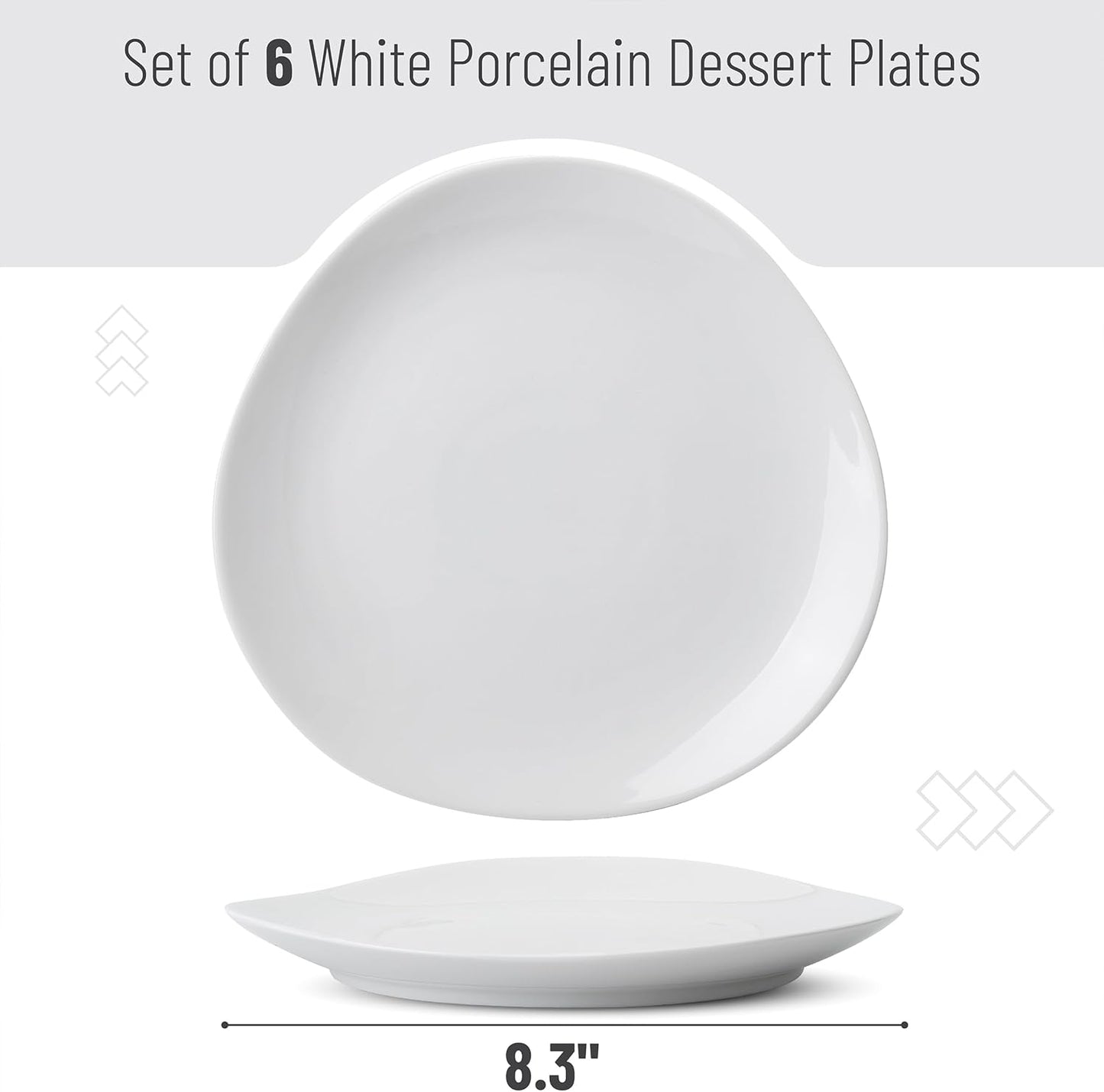 BTaT- White Dessert Plates, Set of 6, 8.3", Small Plates for Appetizers