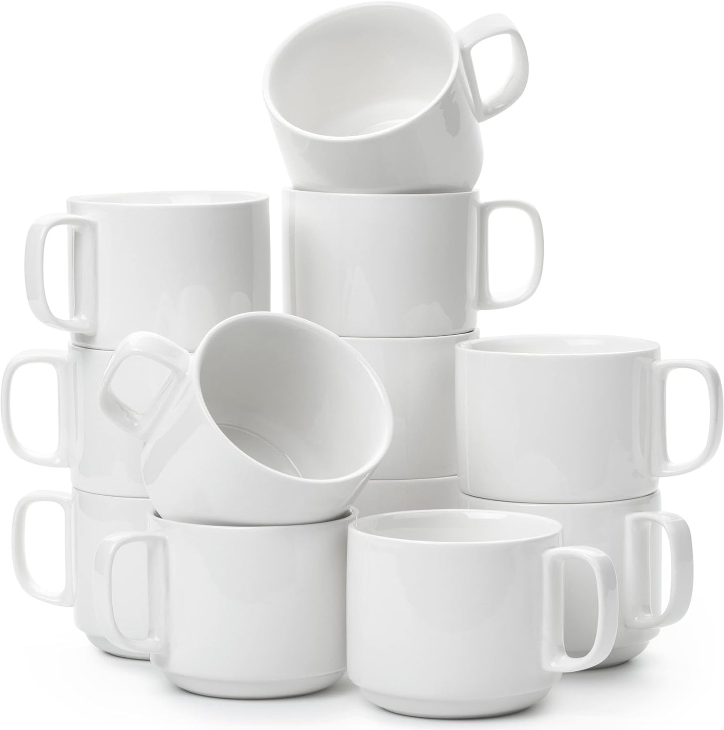BTaT- Stackable Coffee Mugs, White, 12 Pack, 12 Oz (350 ml), Porcelain Coffee Mugs