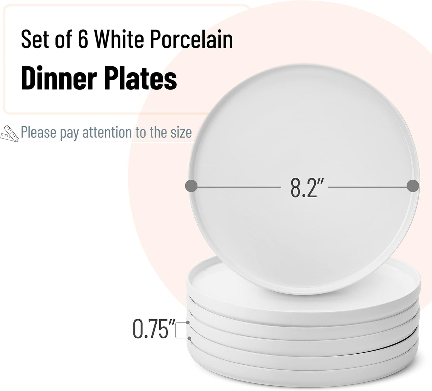 Brew To A Tea - White Porcelain Dessert Plates, Set of 6, 8.2 inch