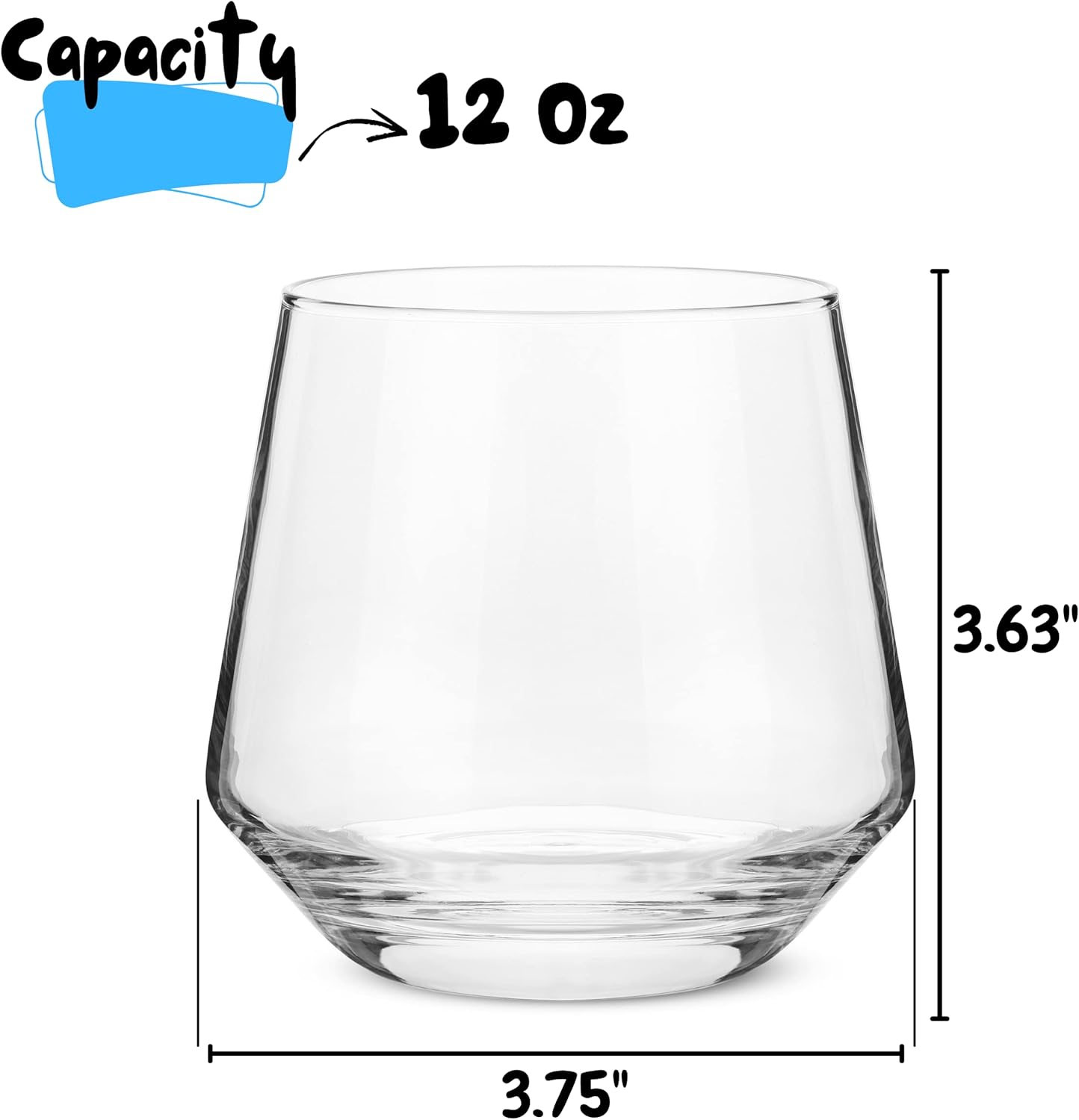 BTaT- Stemless Wine Glass, 12 oz, Set of 12, Stemless Wine Glasses