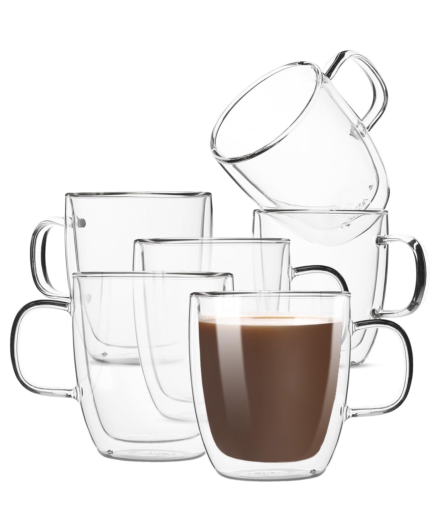 BTaT- Small Espresso Cups, Demitasse Cups, Set of 6 (2.0 oz, 60 ml), Glass Coffee Mugs, Double Wall Glass Cups, Cappuccino Cups, Latte Cups, Clear Coffee Cup, Tea Glass