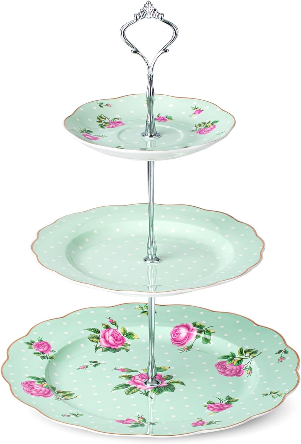 BTaT- 3-Tier Dessert Stand, Green, Afternoon Tea Stand, Porcelain Dessert Tower