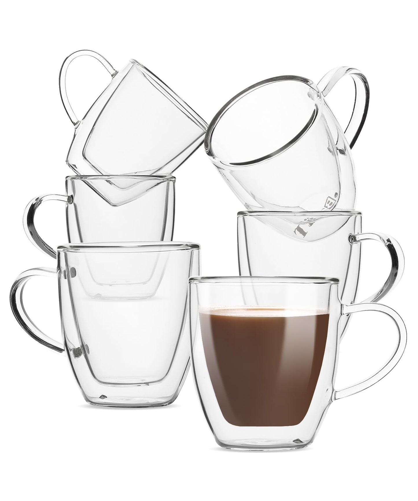 BTaT- Small Espresso Cups, Demitasse Cups, Set of 6 (2.0 oz, 60 ml), Glass Coffee Mugs, Double Wall Glass Cups, Cappuccino Cups, Latte Cups, Clear Coffee Cup, Tea Glass