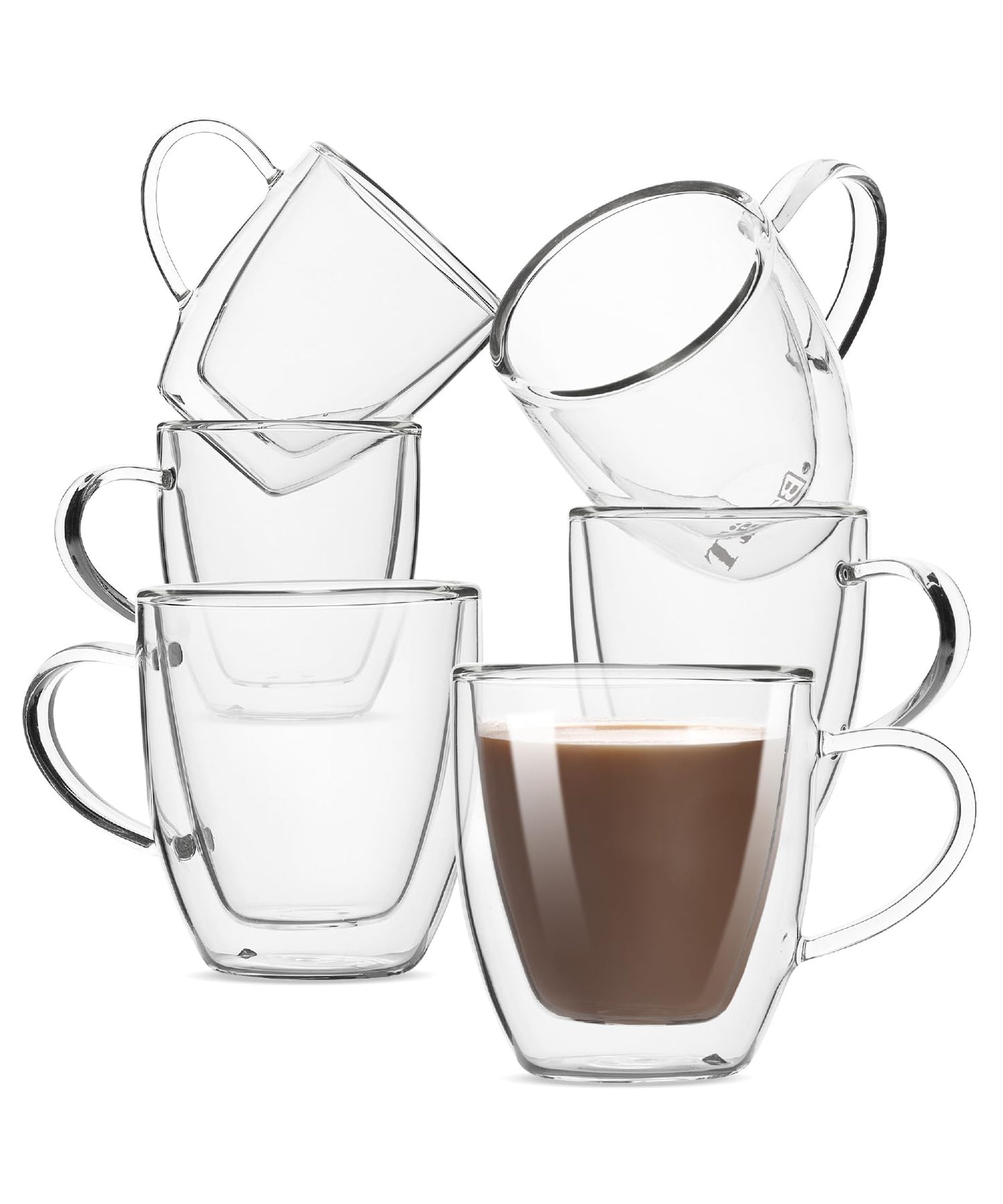 BTaT- Small Espresso Cups, Demitasse Cups, Set of 6 (2.0 oz, 60 ml), Glass Coffee Mugs, Double Wall Glass Cups, Cappuccino Cups, Latte Cups, Clear Coffee Cup, Tea Glass