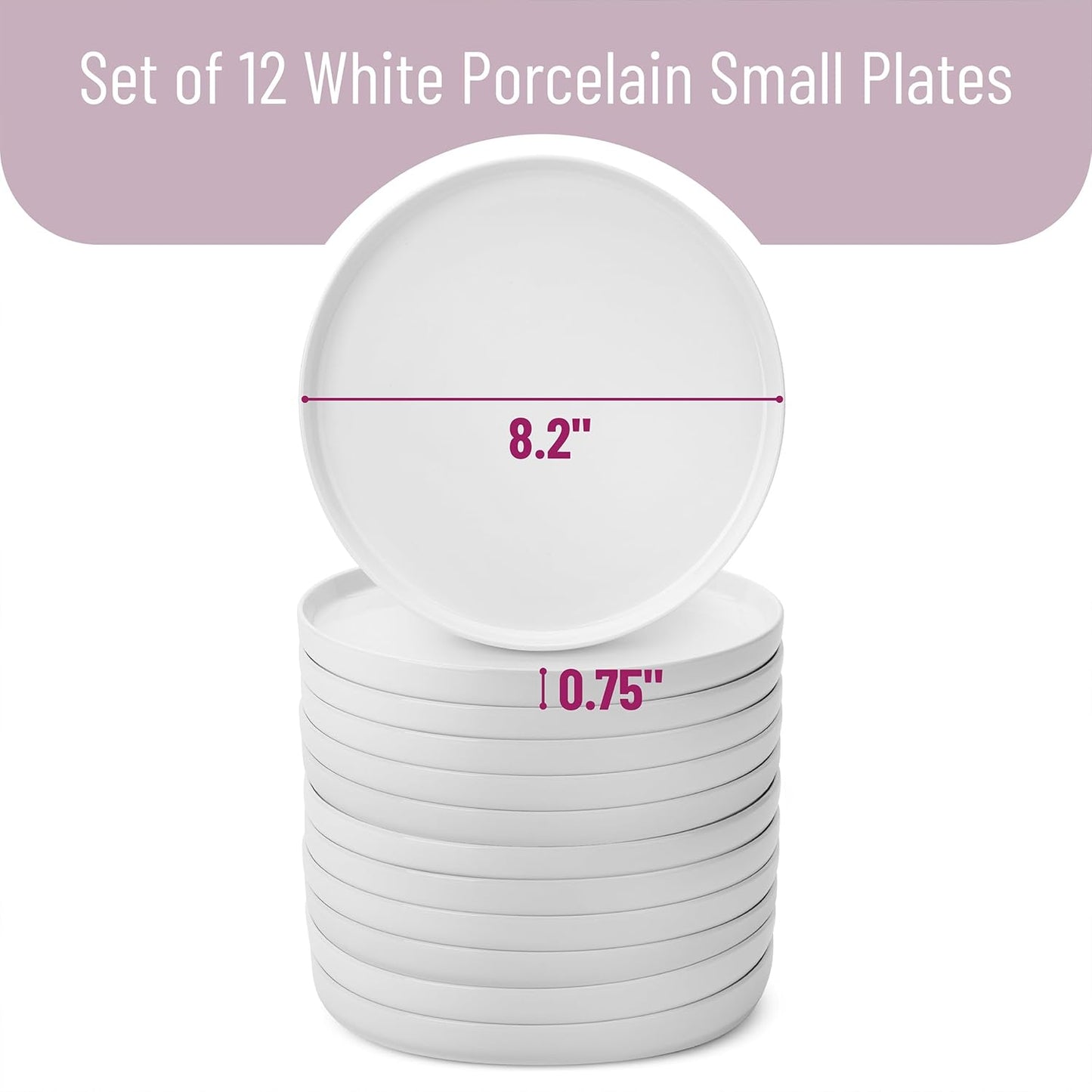 BTaT- White Dessert Plates, 12 Set, 8.2", Small Plates for Appetizers