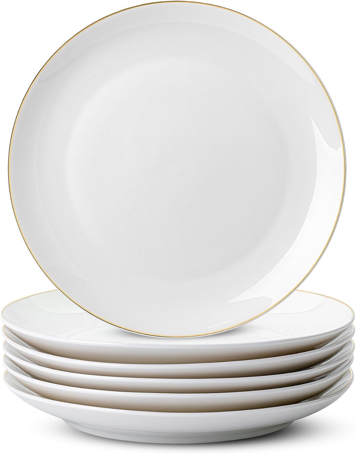 BTaT- White Porcelain Dinner Plates with Gold Rim, Set of 6, 10.5", Porcelain Dinner Plates