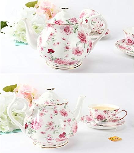 BTaT- Floral Tea Pot, Porcelain Teapot, 38 oz, Floral Teapot, Bone China Teapot for Tea Set