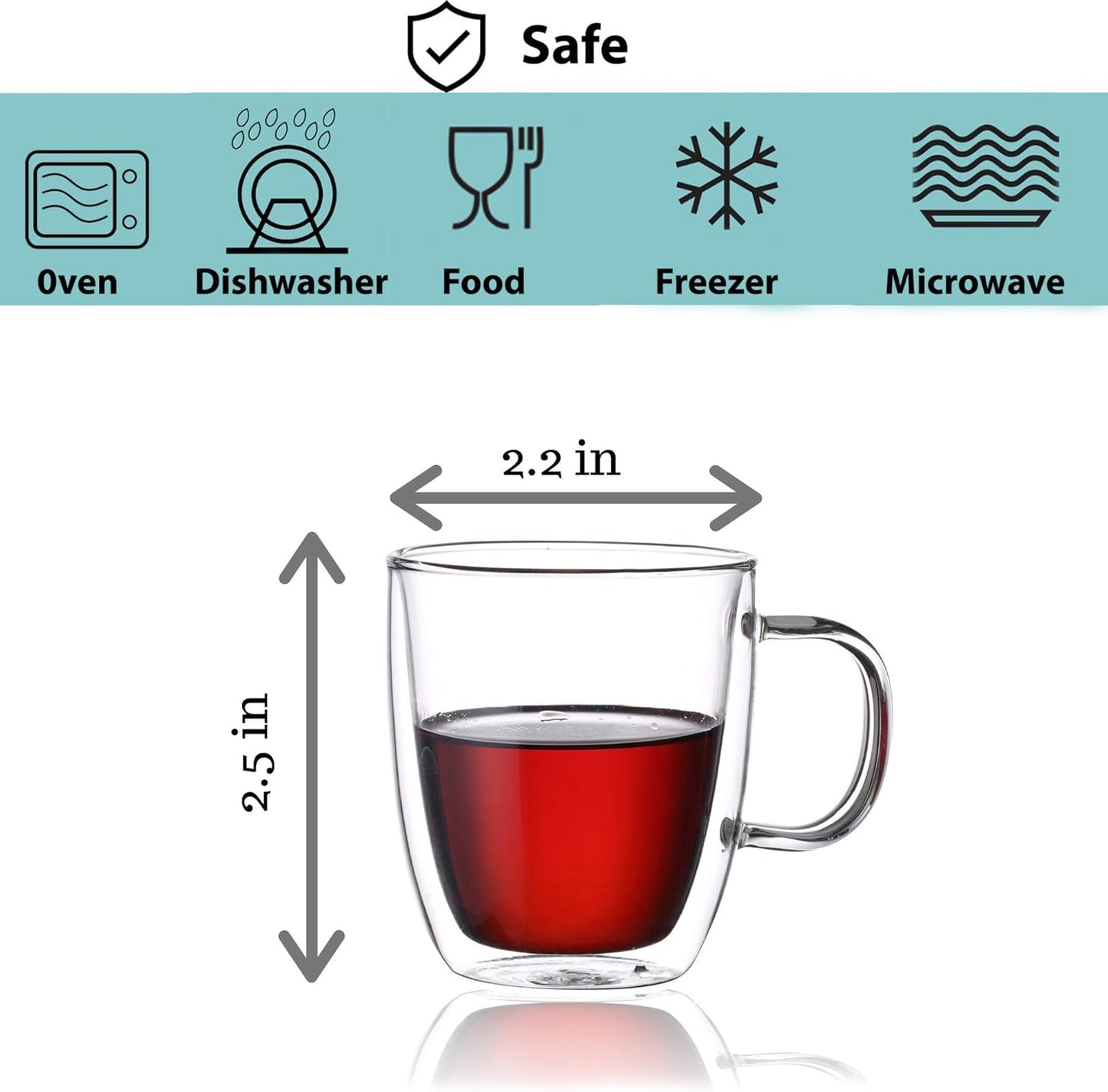 BTaT- Small Espresso Cups, Demitasse Cups, Set of 6 (2.0 oz, 60 ml), Glass Coffee Mugs