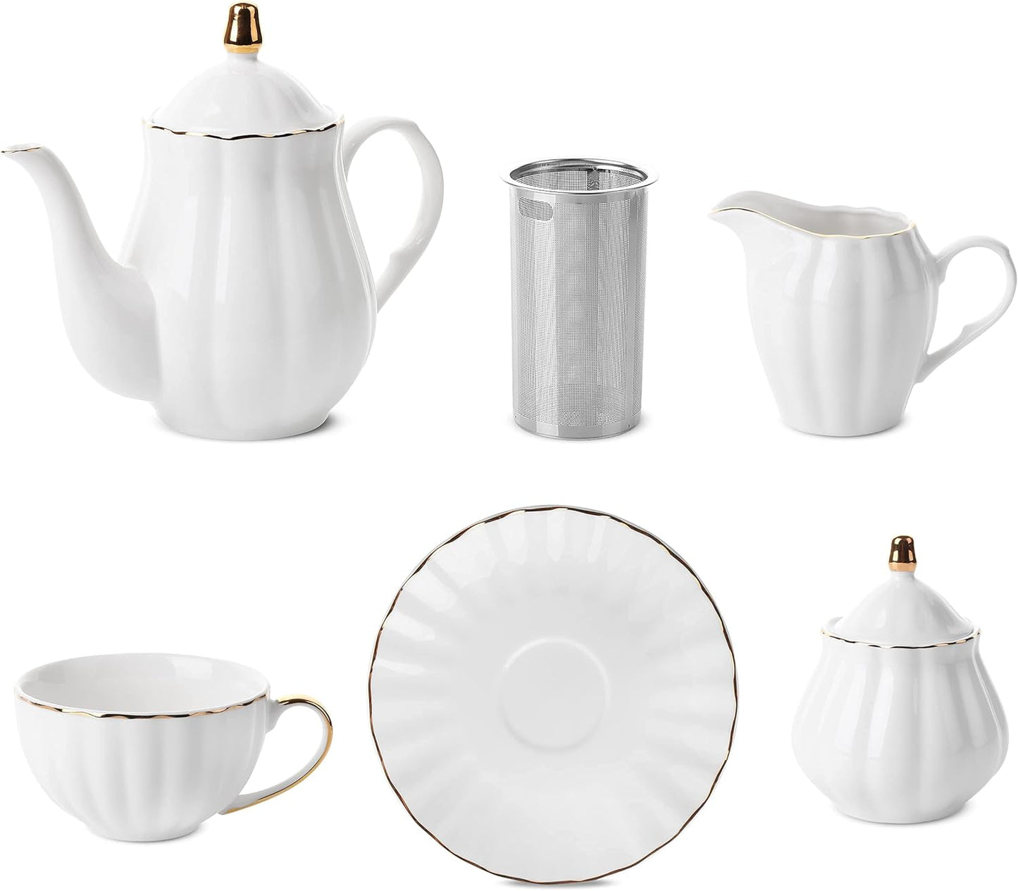 BTaT- Classic tea set, 13 pcs, Tea Cups (7oz), Tea Pot with Stainless Steel Infuser (32oz)