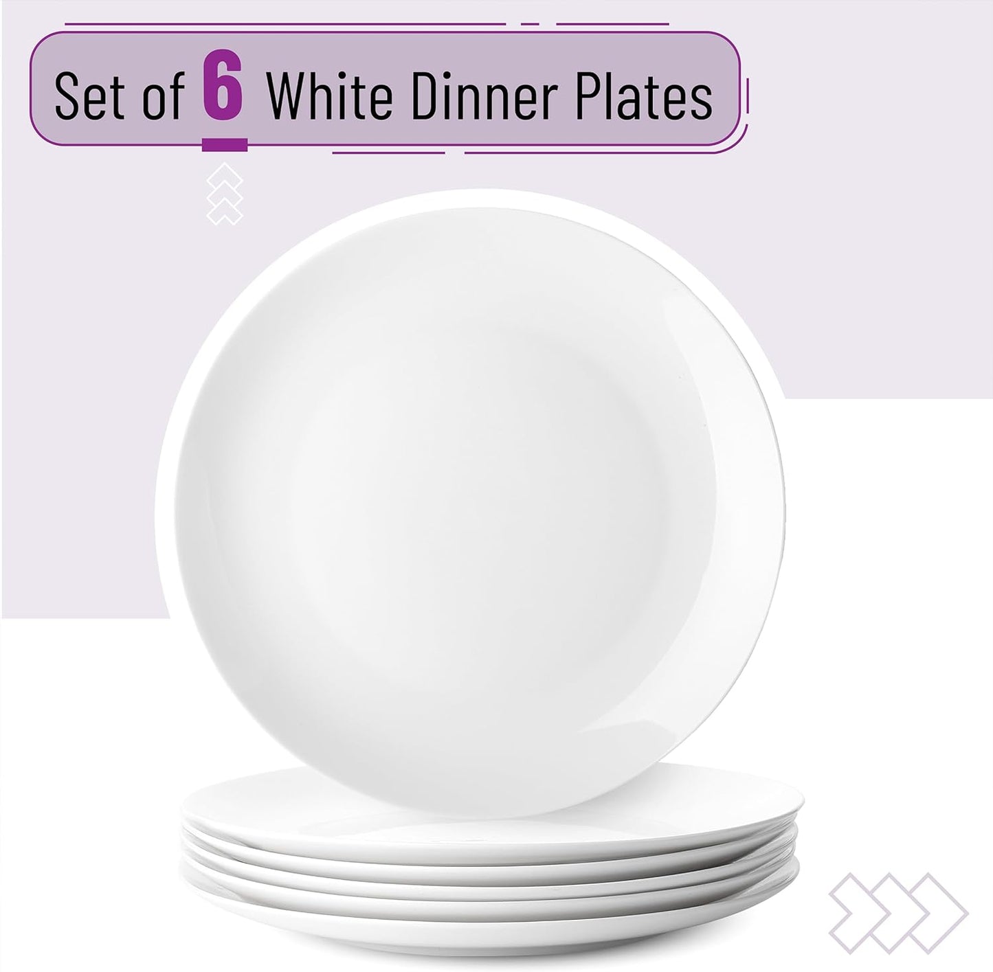BTaT- White Porcelain Dinner Plates, Set of 6, 10.5 Inch, White Dishes, Porcelain Dinner Plates