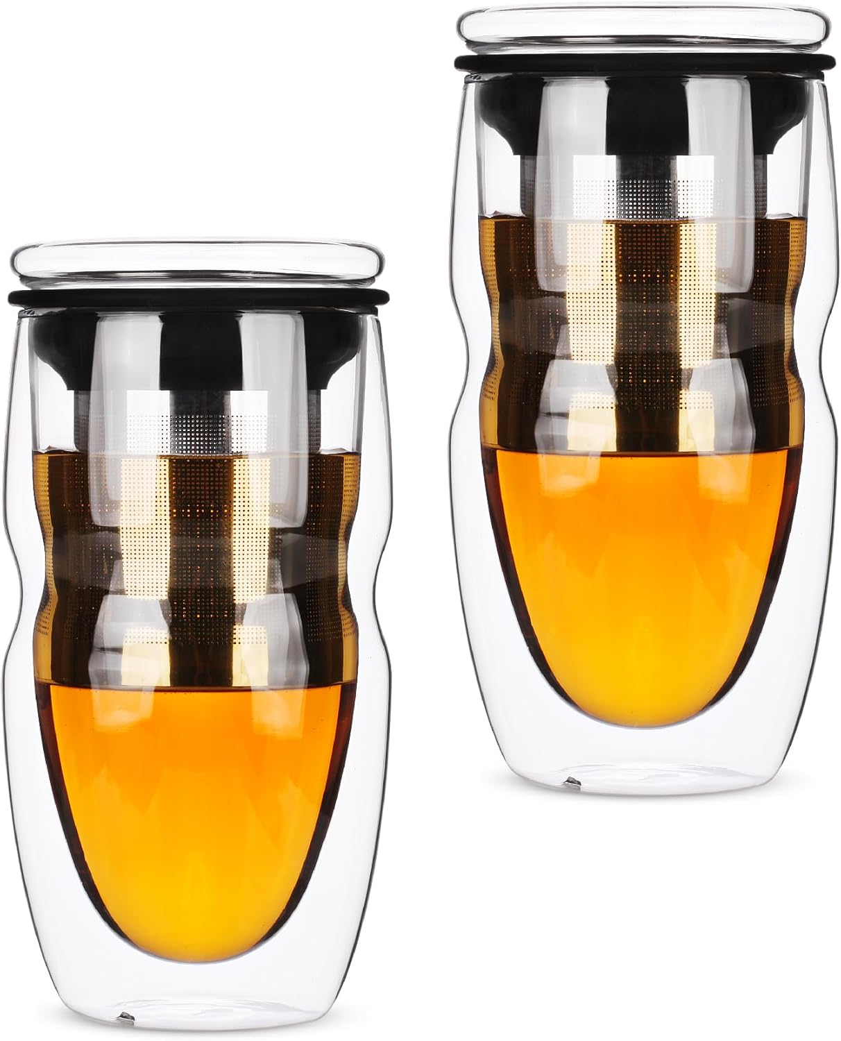 BTaT- Double Wall Glass Tea Cup With Stainless Steel Infuser, 2 Pack, 16oz