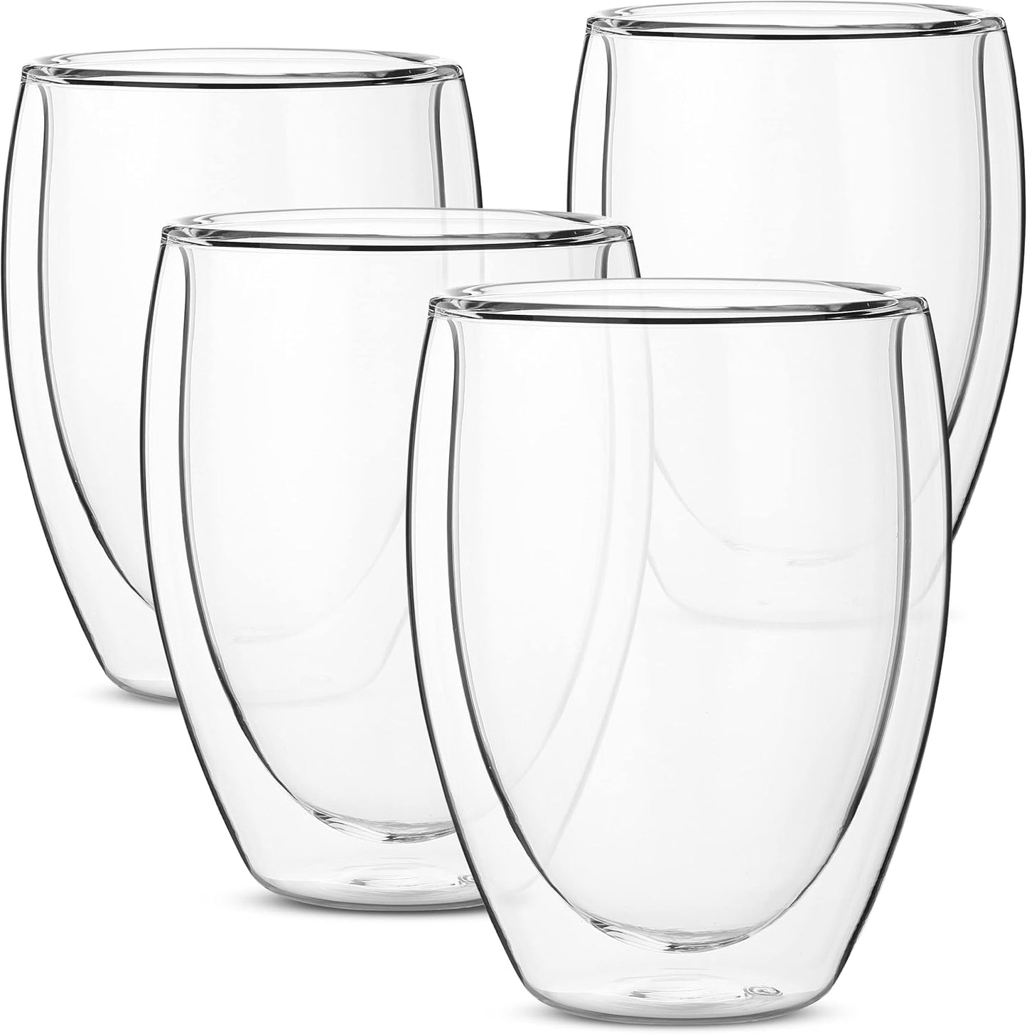 BTaT- Double Wall Wine Glasses, 4 Pack, 12 oz, Wine Glasses, Stemless Wine Glass, Double Wall Glass Cup