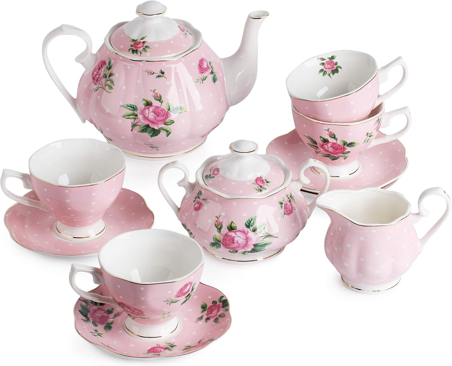 BTaT- Floral Tea Set, Tea cups (8oz), Tea Pot (38oz)