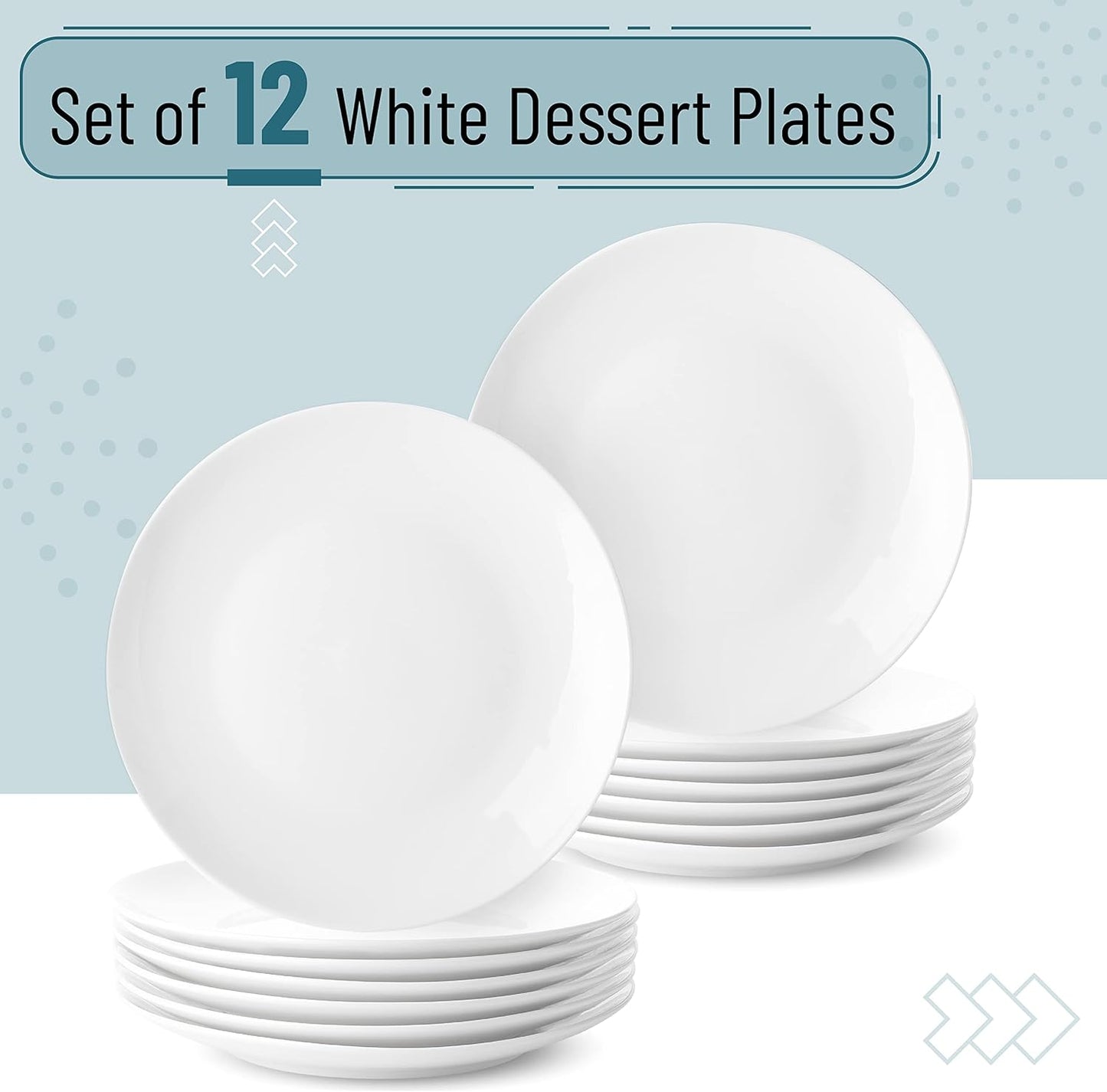BTaT- White Dessert Plates, 8 inch, Set of 12, Daisy White, Small Plates for Appetizers