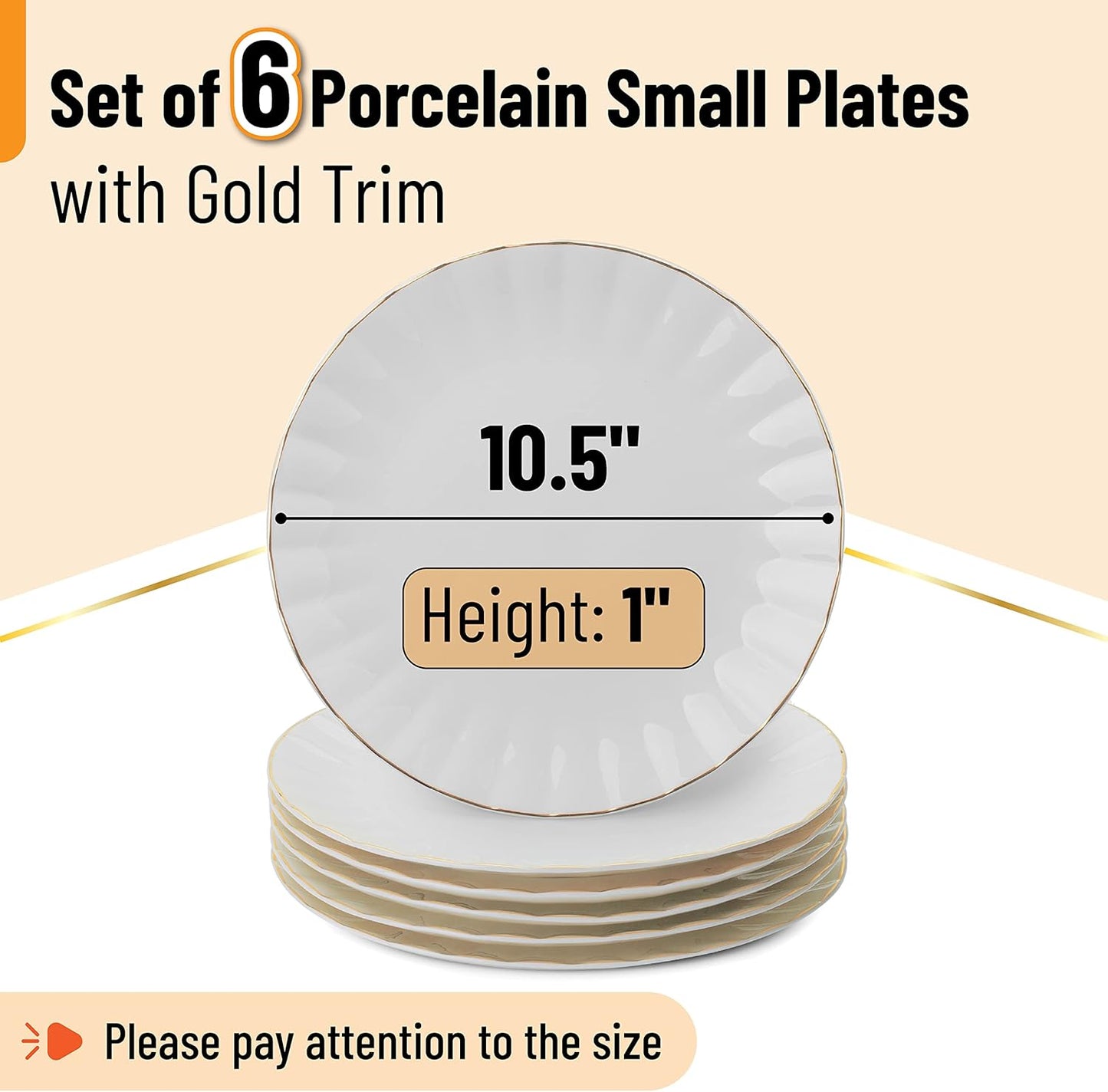 BTaT- Porcelain Dinner Plates with Gold Trim,10.5 inch, Set of 6