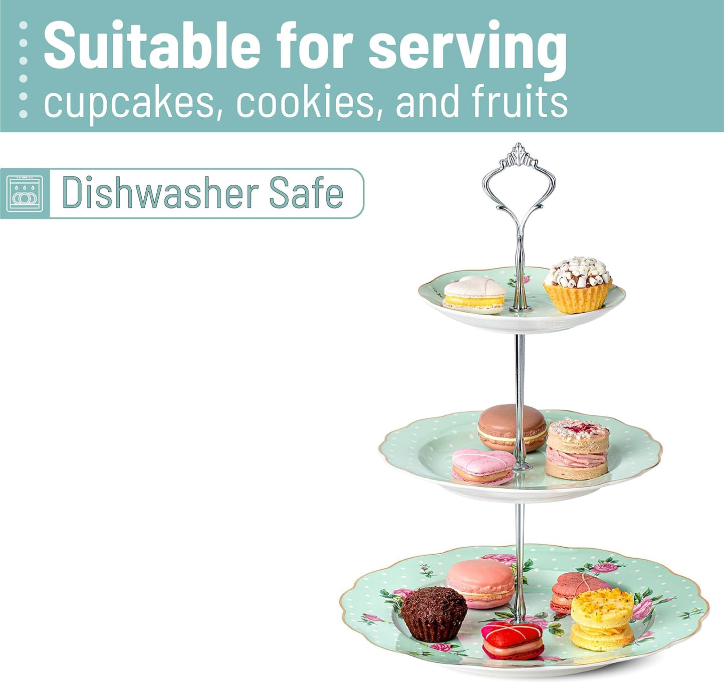 BTaT- 3-Tier Dessert Stand, Green, Afternoon Tea Stand, Porcelain Dessert Tower