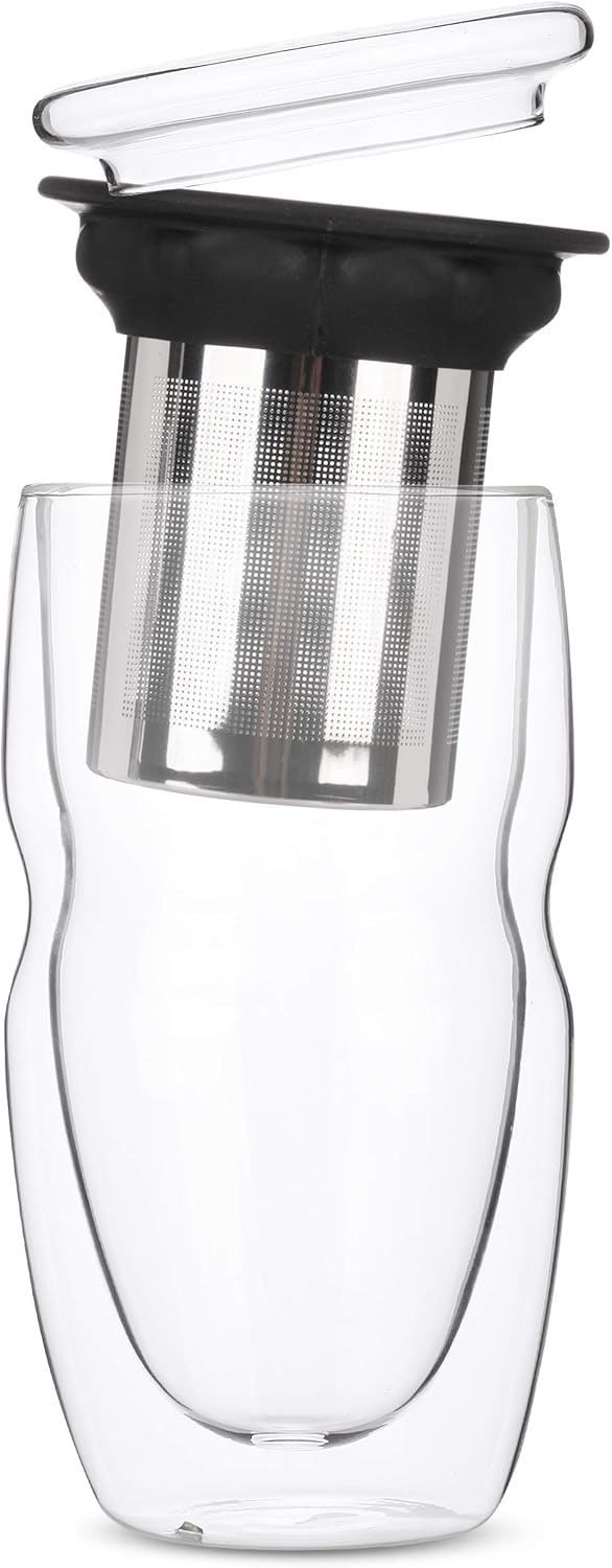 BTaT- Double Wall Glass Tea Cup With Stainless Steel Infuser, 2 Pack, 16oz