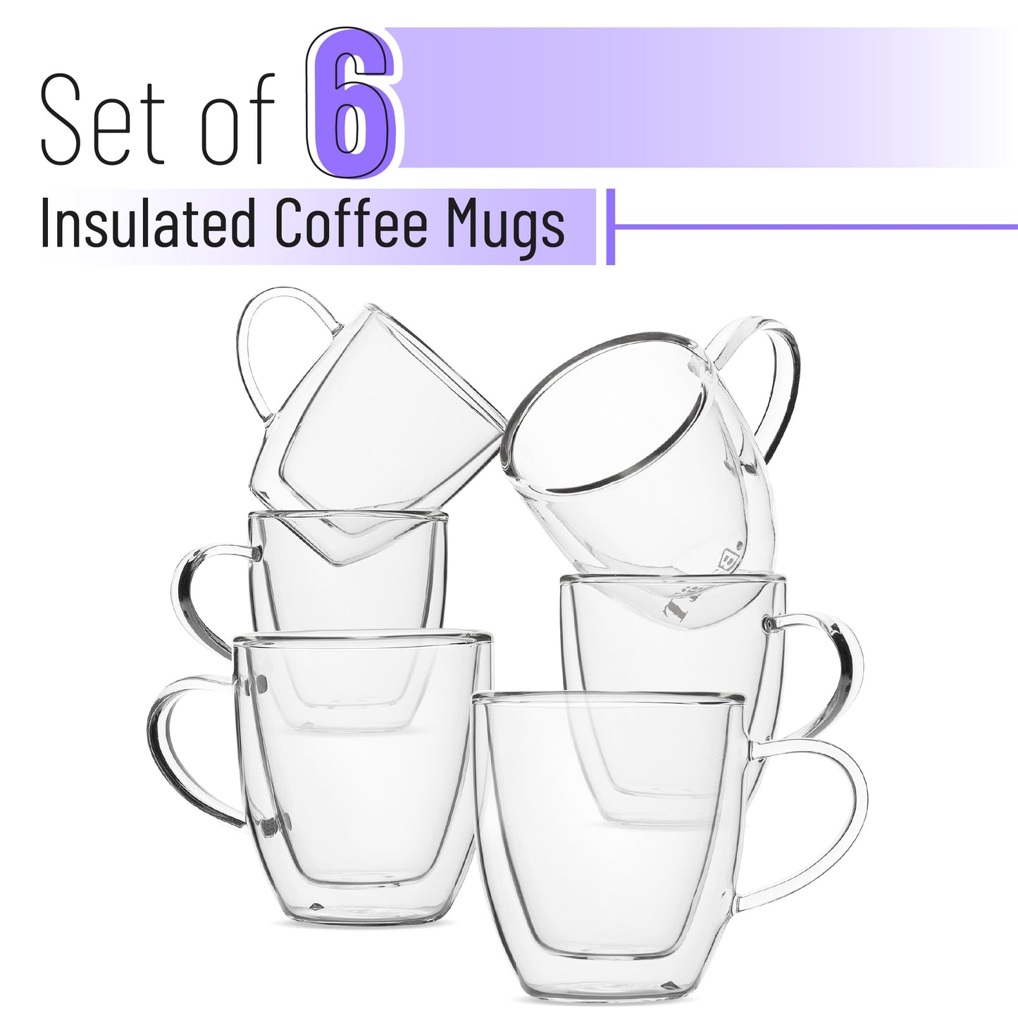 BTaT- Small Espresso Cups, Demitasse Cups, Set of 6 (2.0 oz, 60 ml), Glass Coffee Mugs, Double Wall Glass Cups, Cappuccino Cups, Latte Cups, Clear Coffee Cup, Tea Glass