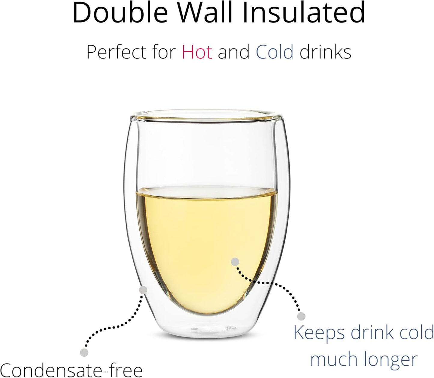 BTaT- Double Wall Wine Glasses, 4 Pack, 12 oz, Wine Glasses, Stemless Wine Glass, Double Wall Glass Cup