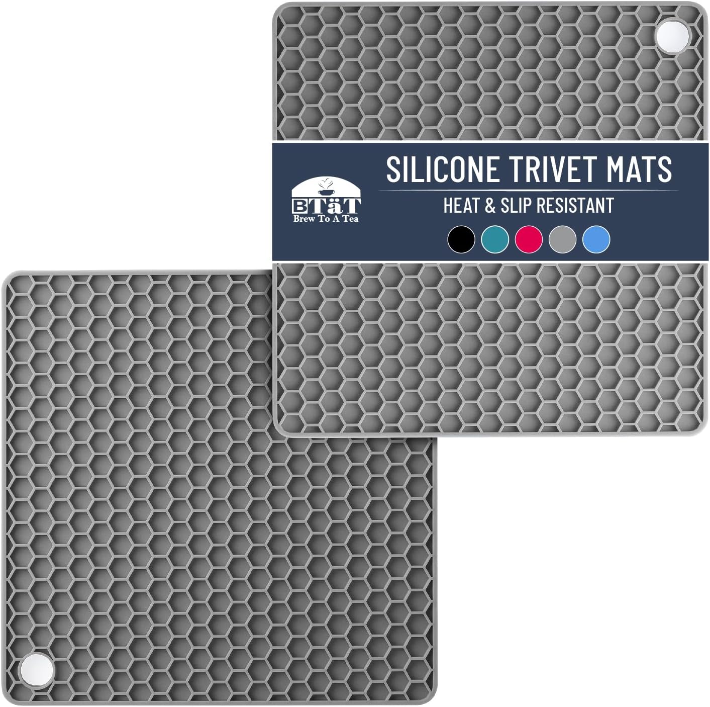 BTaT- Silicone Trivet Mats, 2 Pack, Gray Silicone Trivet, Silicone Hot Pads for Kitchen