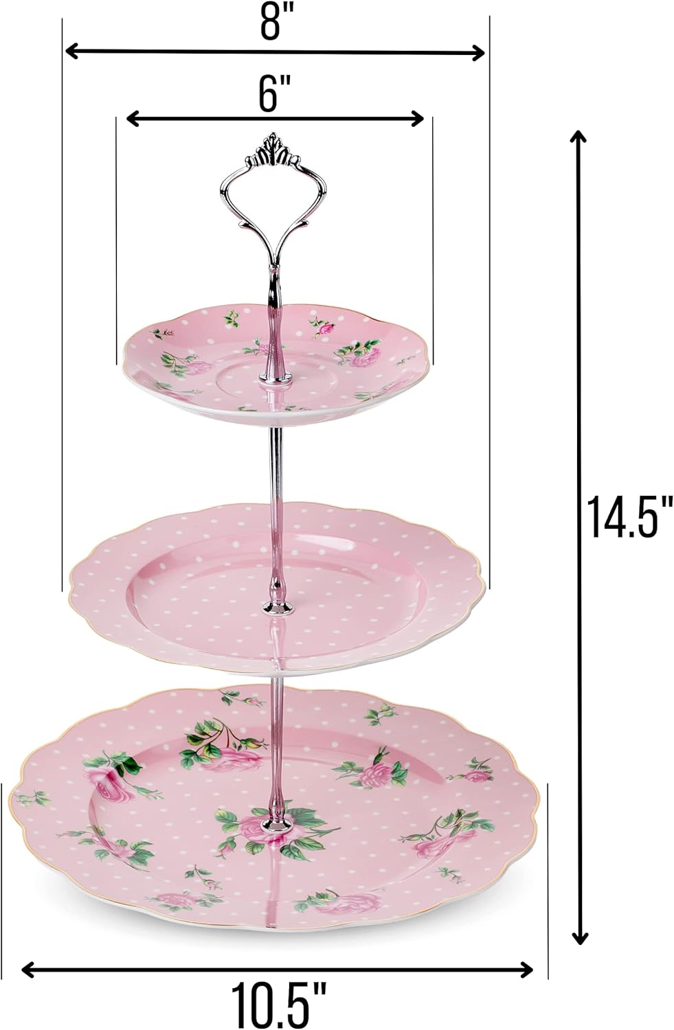 Brew To A Tea 3-Tier Porcelain Dessert Stand, Pink, 12"