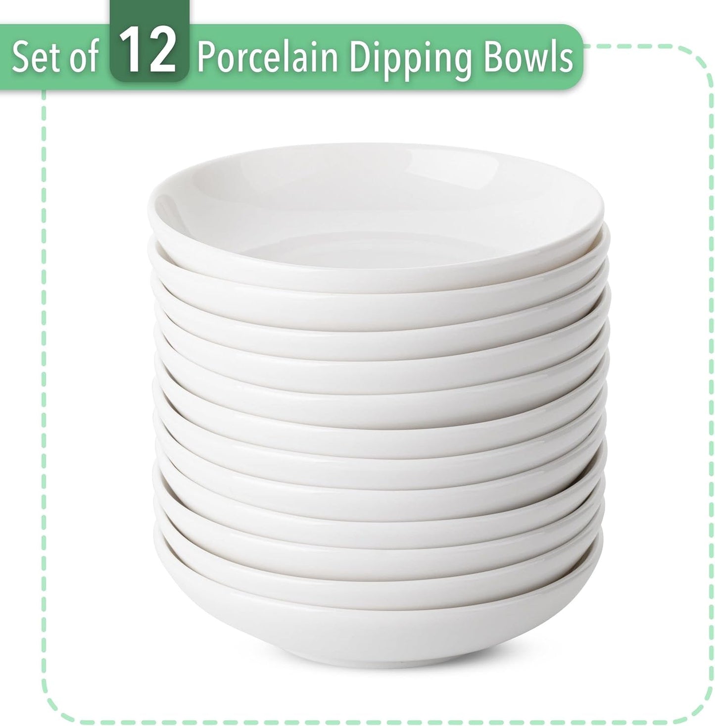 BTaT- Ceramic Dip Bowls, 3 Oz, Set of 12, White Dipping Bowls, Small Bowls